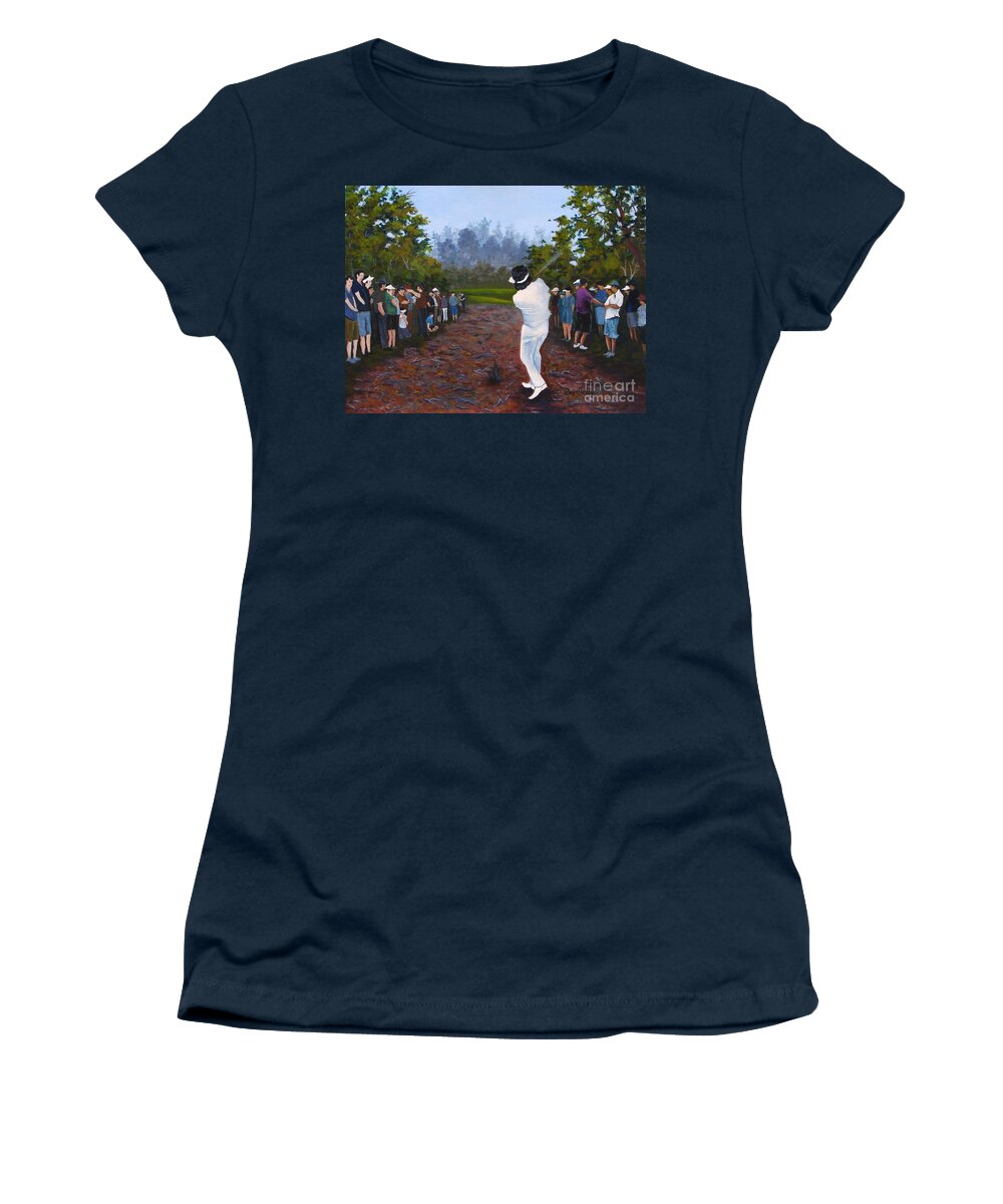 Golf Women's T-Shirt featuring the painting Shot Heard Around The World by Jerry Walker