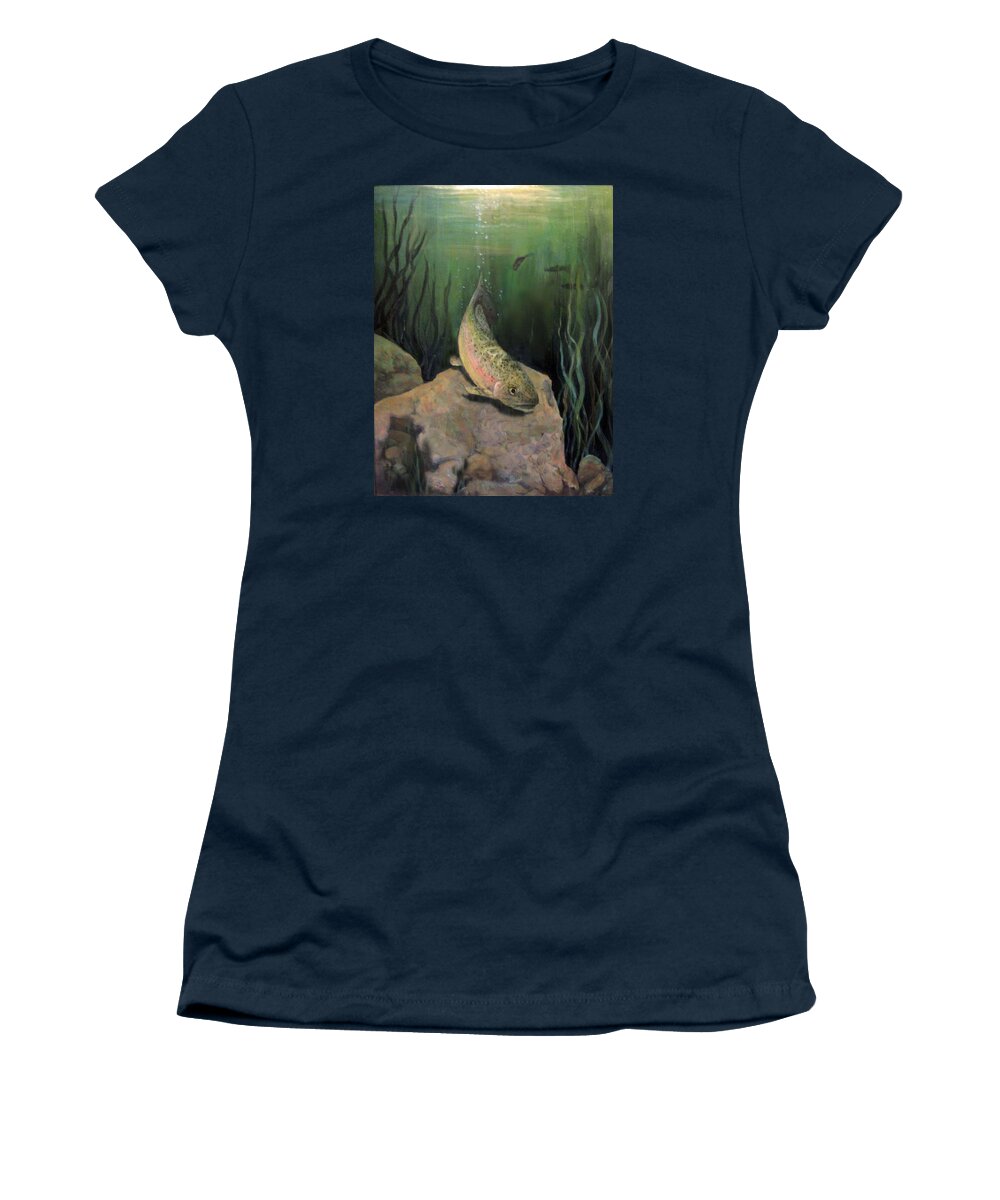 Nature Women's T-Shirt featuring the painting Single Trout by Donna Tucker