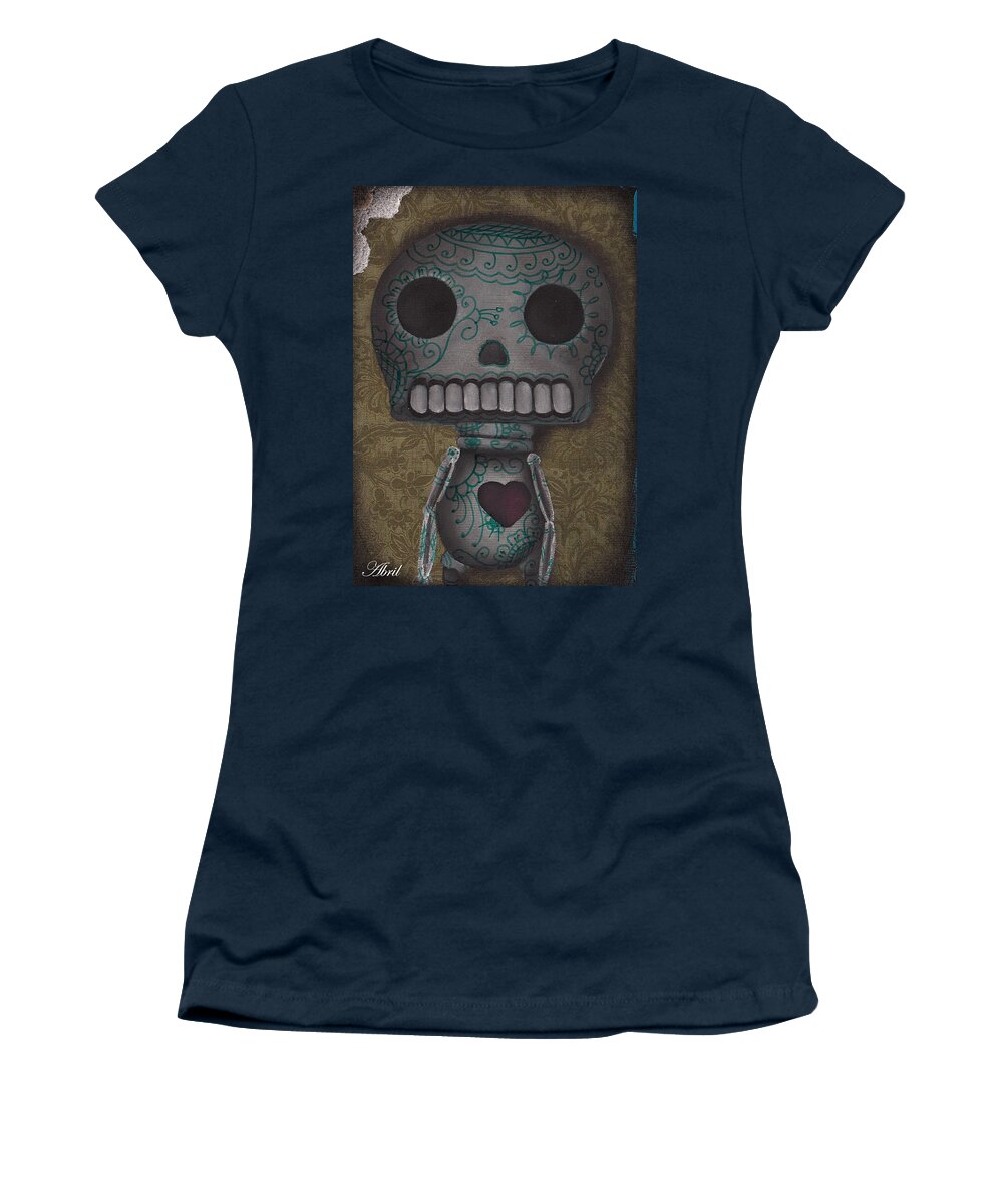 Day Of The Dead Women's T-Shirt featuring the painting Skelly with a Heart by Abril Andrade