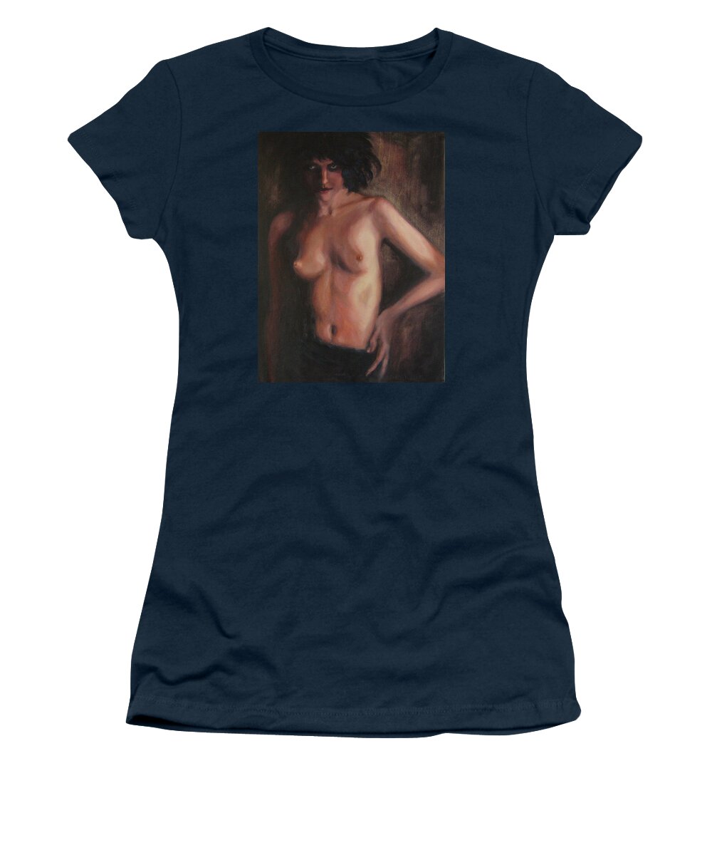 Nude Women's T-Shirt featuring the painting Slightly Wicked by Connie Schaertl