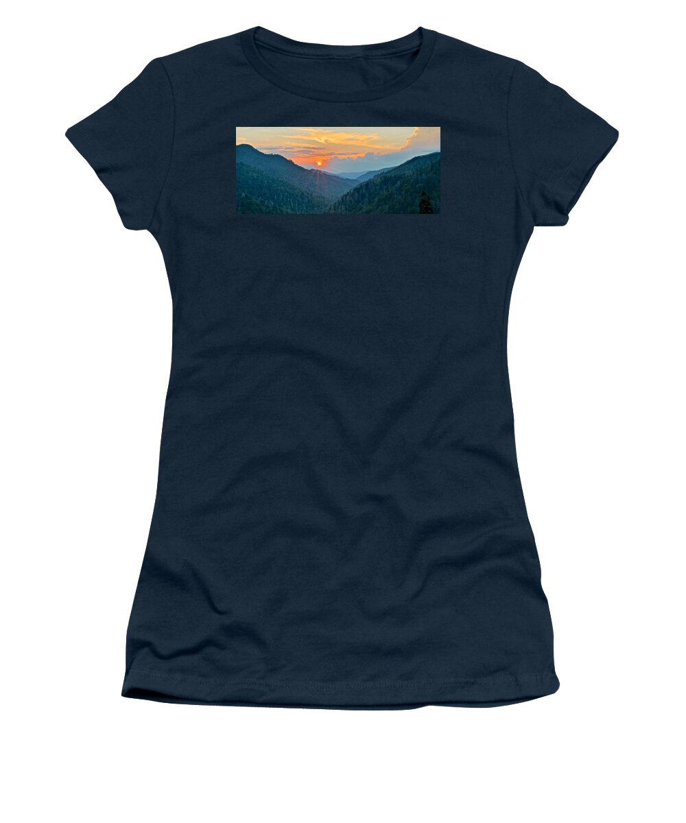 Panorama Women's T-Shirt featuring the photograph Smoky Mountain Sunset by Frozen in Time Fine Art Photography