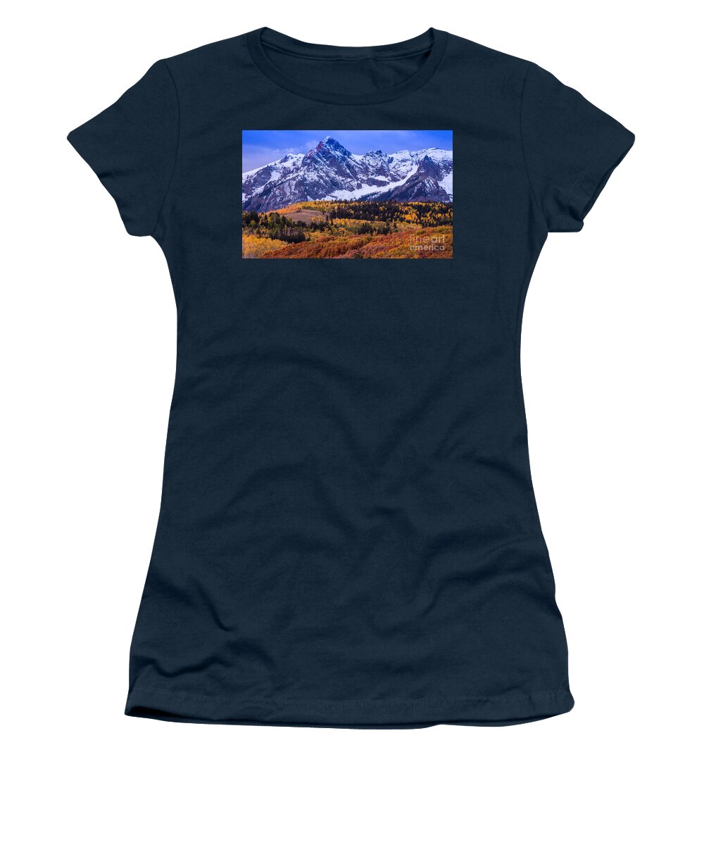 Rocky Mountains Women's T-Shirt featuring the photograph Sneffels Range Autumn Sunrise - Dallas Divide - Colorado by Gary Whitton