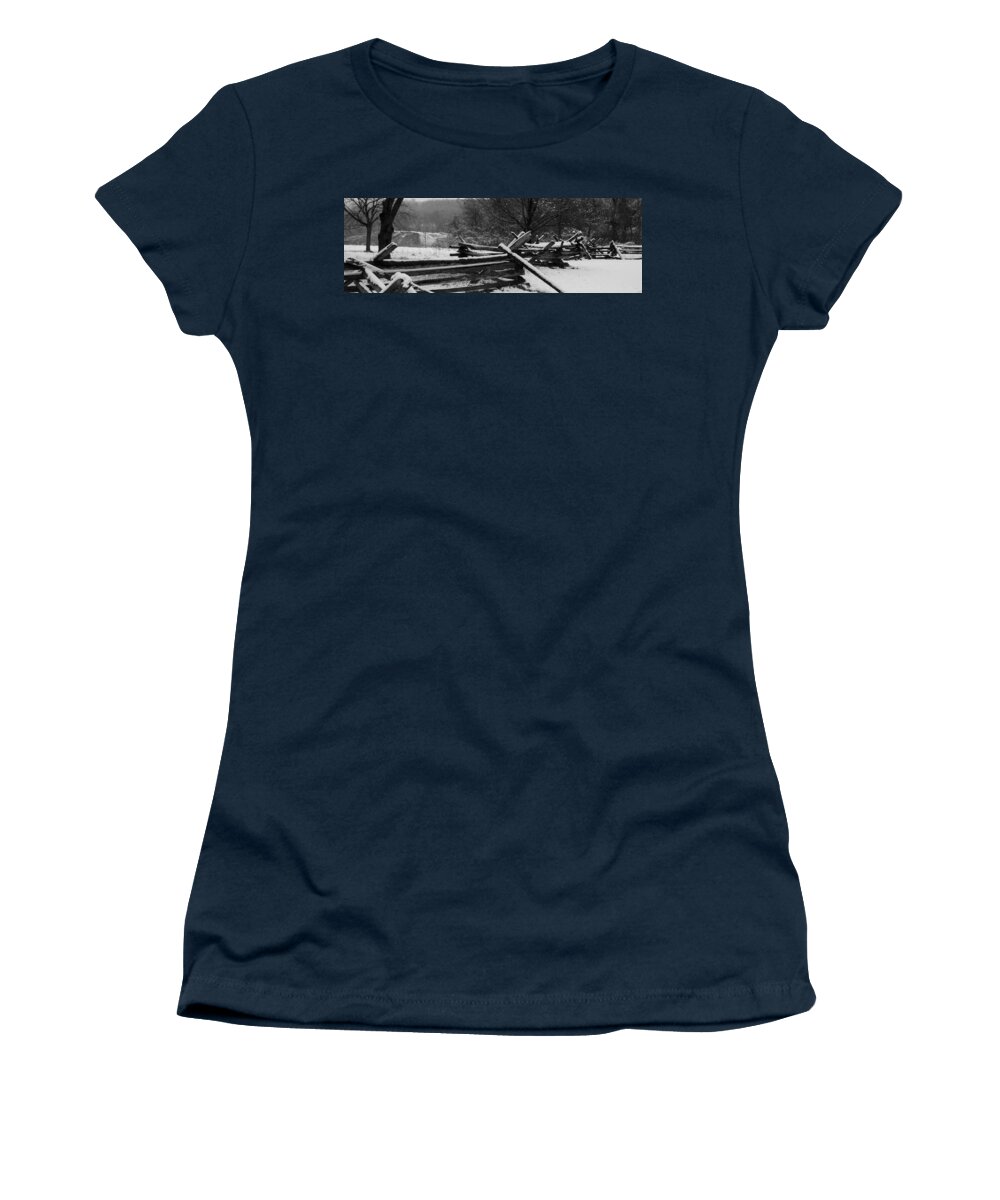 Fence Women's T-Shirt featuring the photograph Snowy fence by Michael Porchik