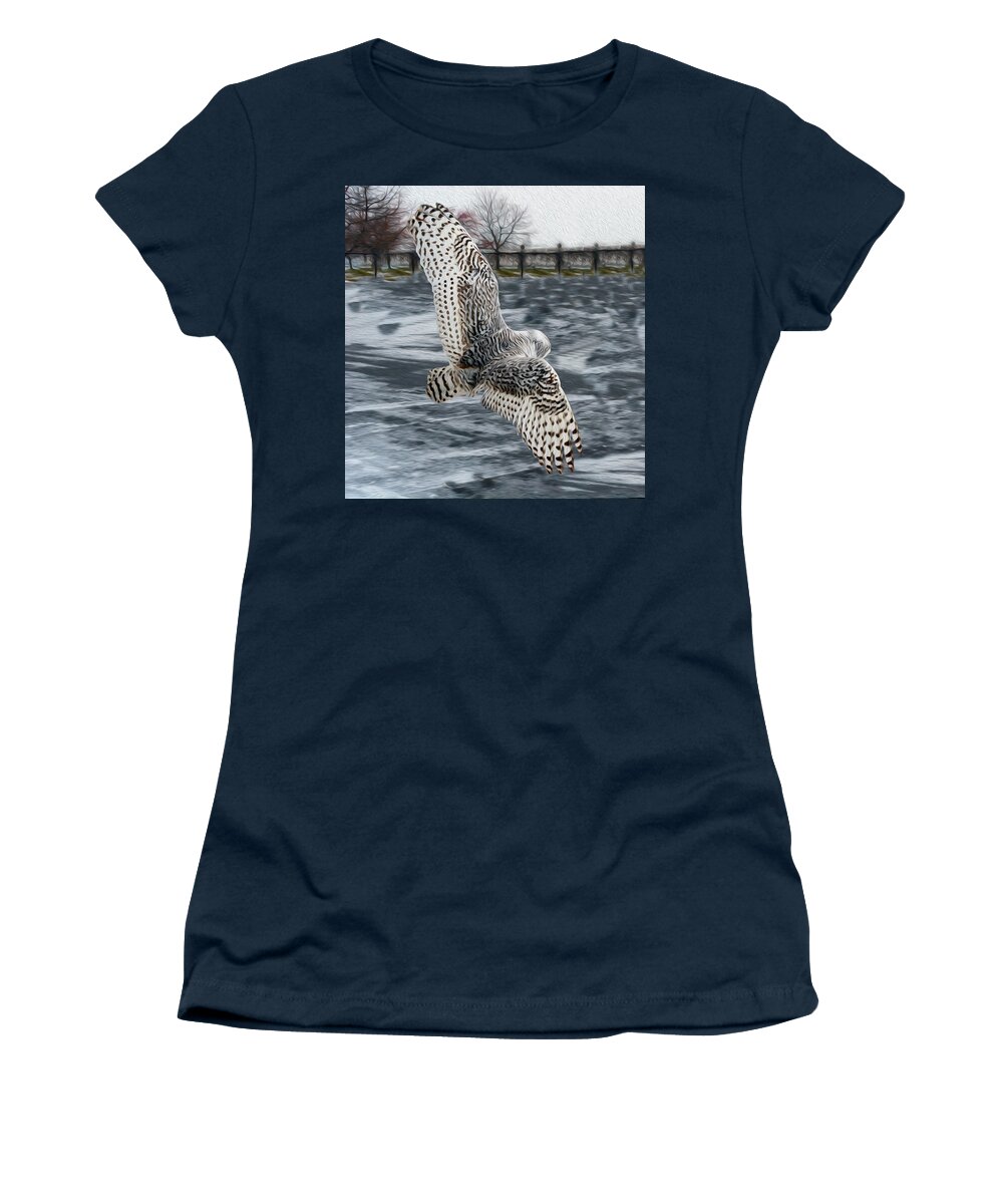 Snowy Owl Women's T-Shirt featuring the photograph Snowy Owl wingspan by Tracy Winter