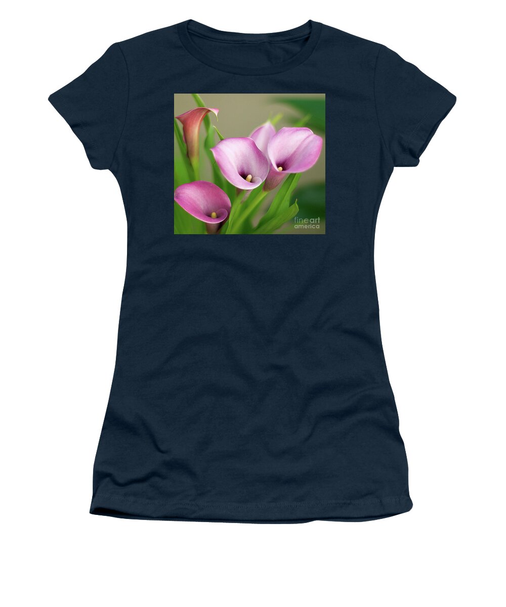 Calla Lily Women's T-Shirt featuring the photograph Soft Pink Calla Lilies by Byron Varvarigos