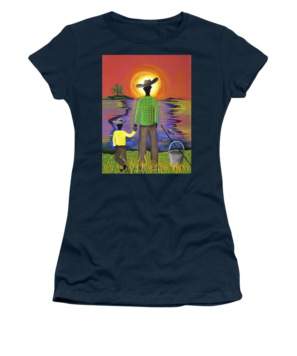 Gullah Art Women's T-Shirt featuring the painting Son Raise by Patricia Sabreee