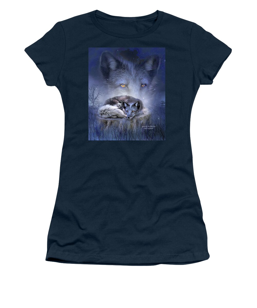 Fox Women's T-Shirt featuring the mixed media Spirit Of The Blue Fox by Carol Cavalaris