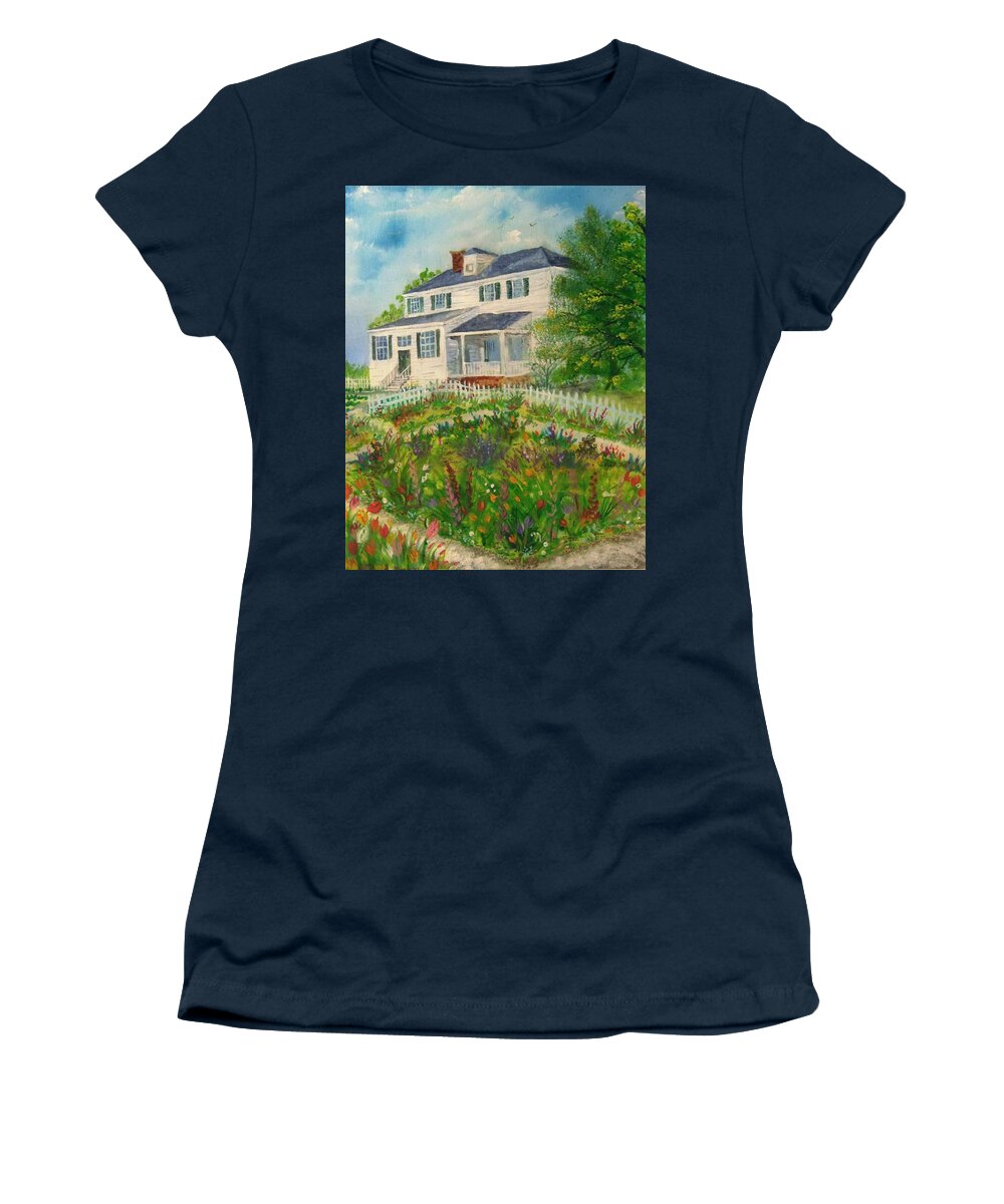 Colonial Williamsburg Women's T-Shirt featuring the painting Spring in Colonial Williamsburg- Cole House by Nicole Angell