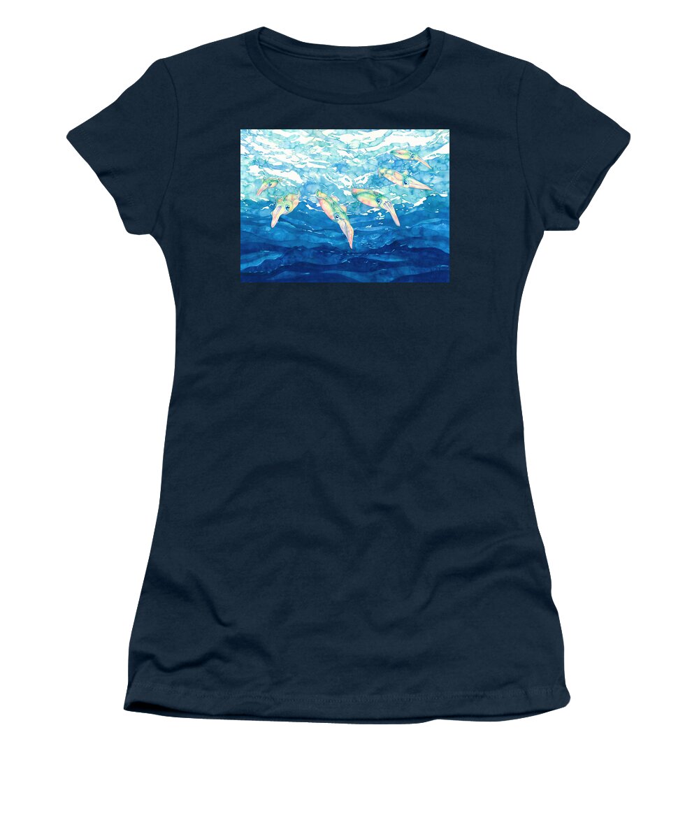 Squid Women's T-Shirt featuring the painting Squid Ballet by Pauline Walsh Jacobson
