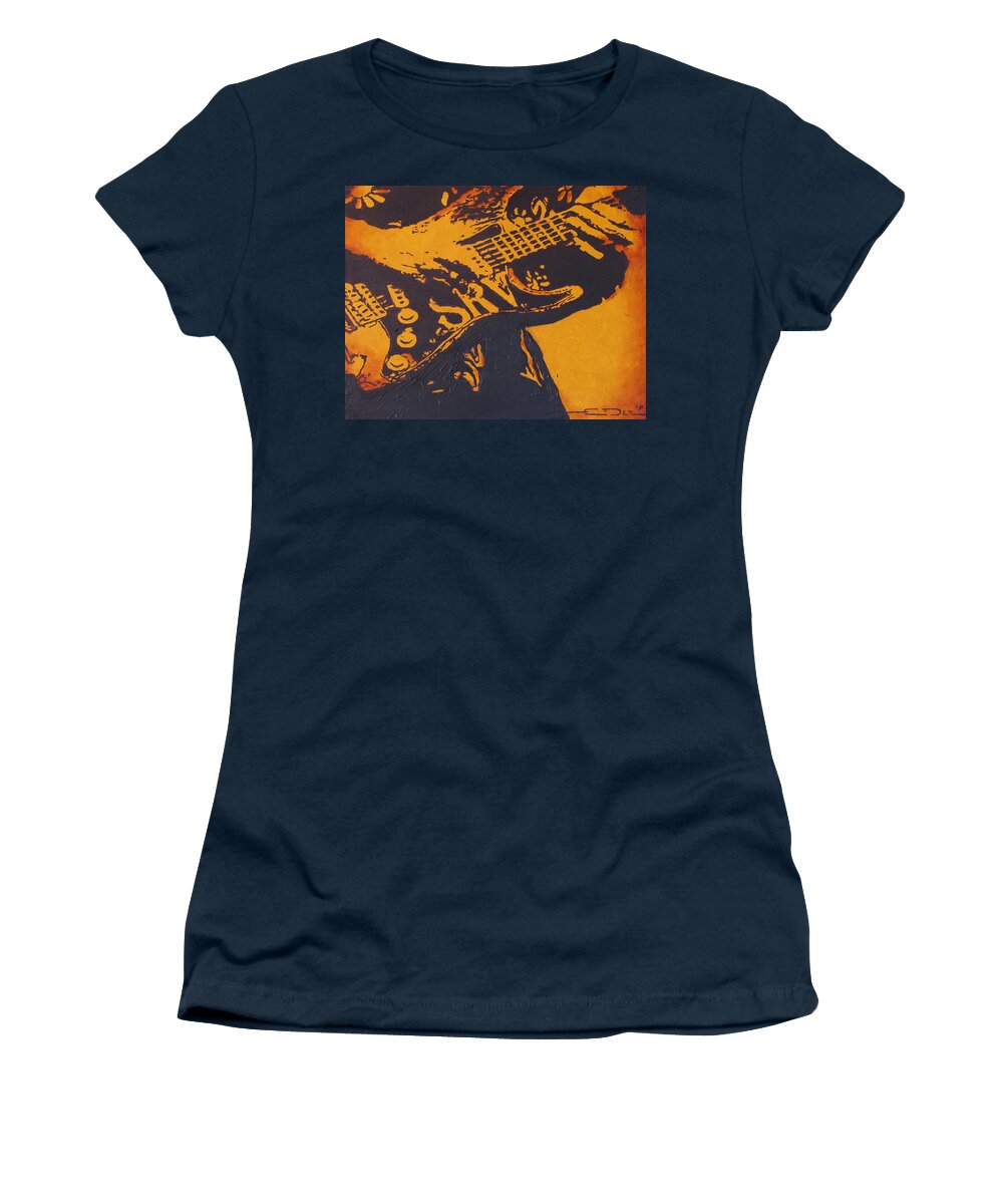 Stevie Ray Vaughan Women's T-Shirt featuring the painting SRV Number One Fender Stratocaster by Eric Dee