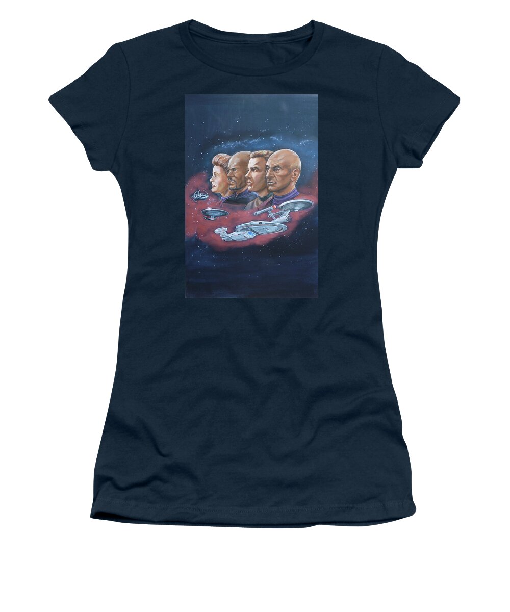 Star Trek Women's T-Shirt featuring the painting Star Trek tribute Captains by Bryan Bustard