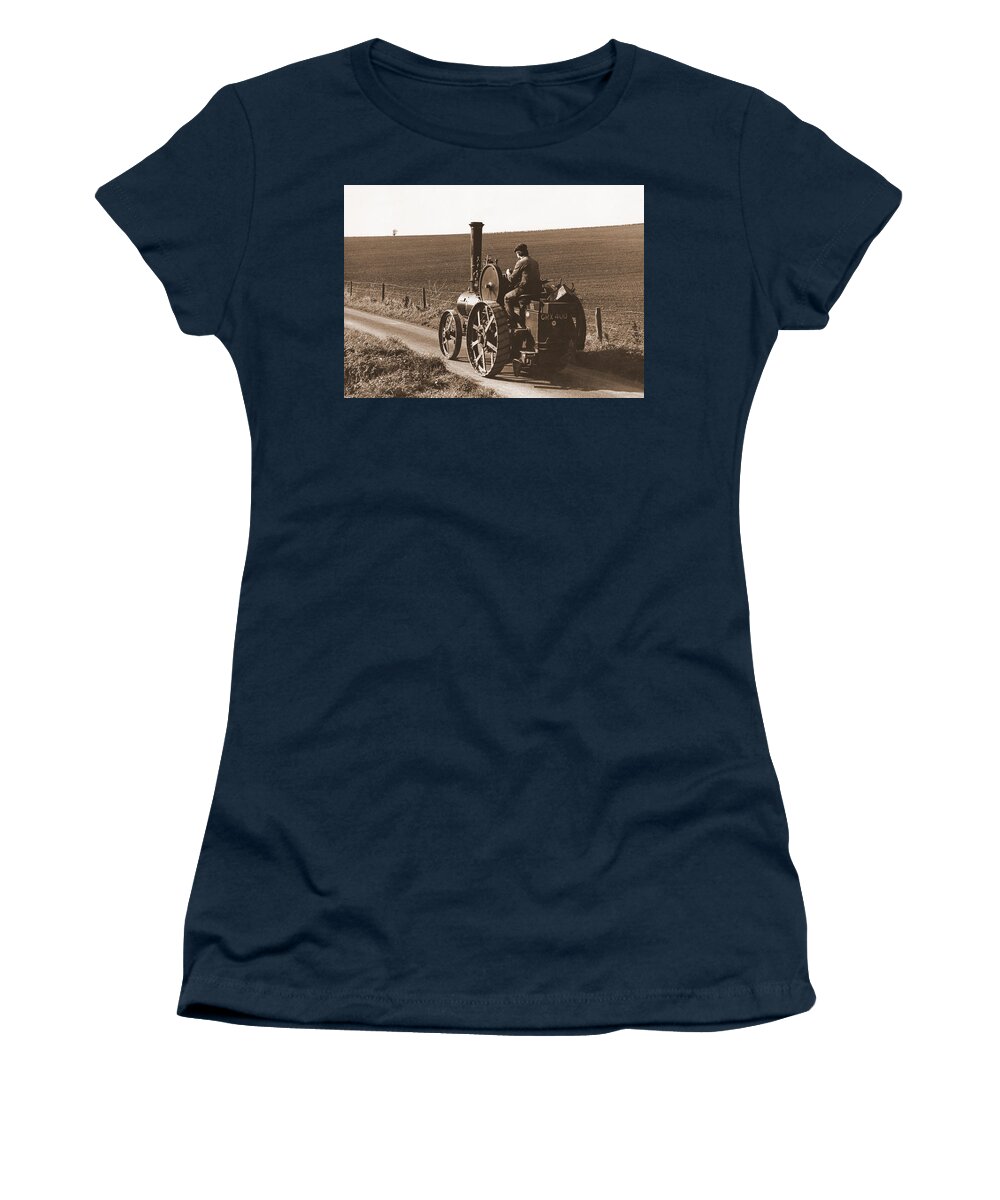Steam Tractor Farm Vintage Field Sepia Engine Rustic Women's T-Shirt featuring the photograph Steam tractor by Guy Pettingell