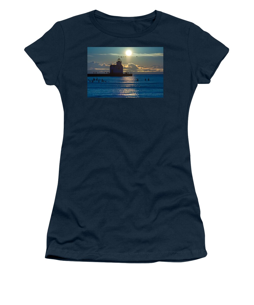 Lighthouse Women's T-Shirt featuring the photograph Steel Blue Sunrise by Bill Pevlor