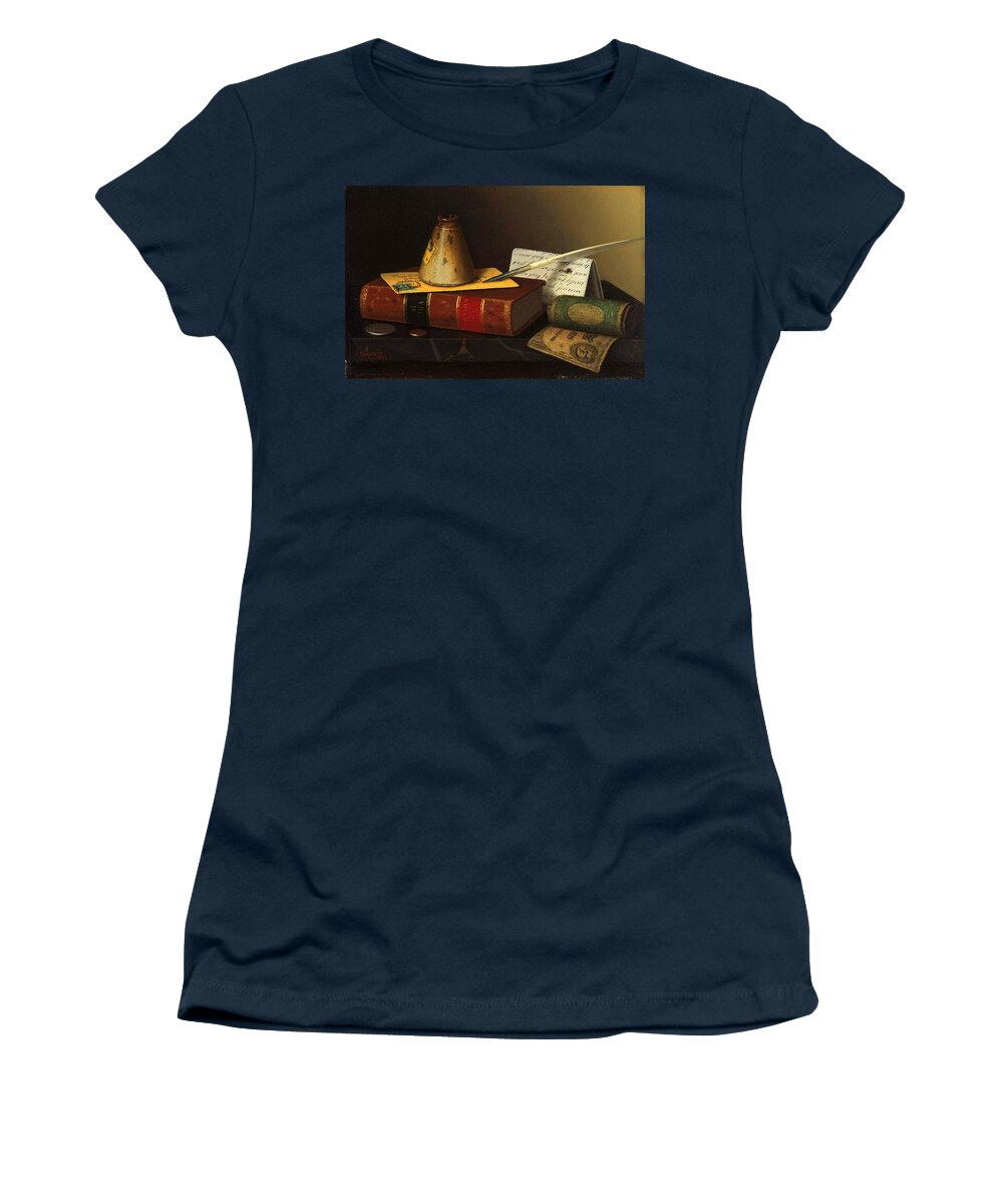 William Michael Harnett Women's T-Shirt featuring the painting Still Life with a Writing Table by William Michael Harnett