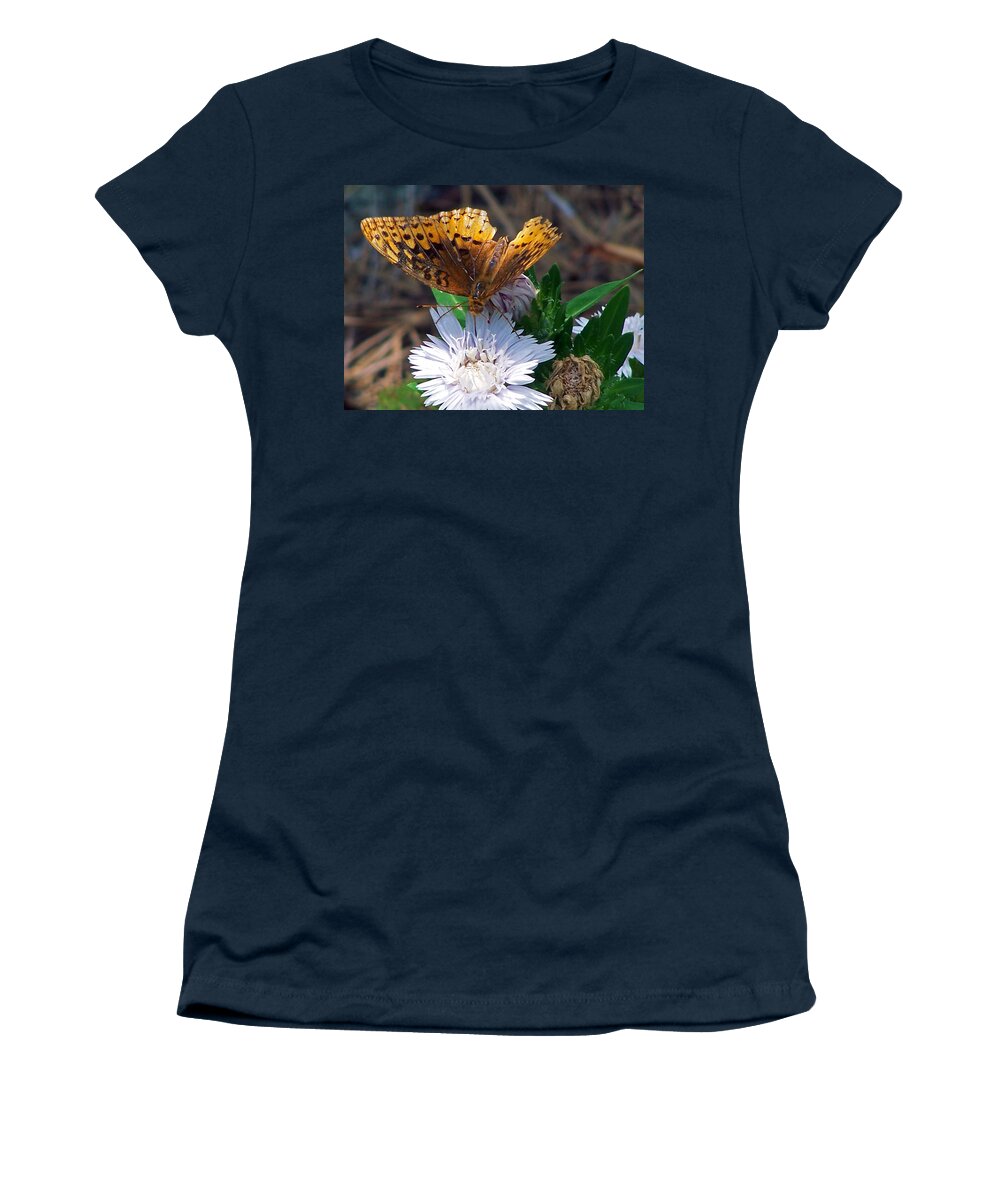 Insects Women's T-Shirt featuring the photograph Stokesia's Visitor by Jennifer Robin