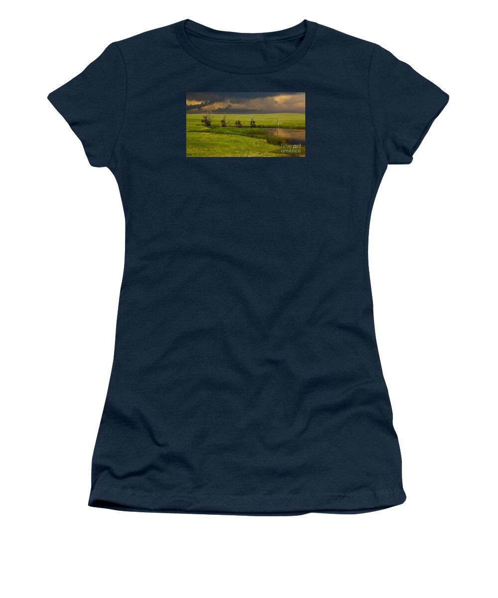 Barn Women's T-Shirt featuring the photograph Storm Crossing Prairie 1 by Robert Frederick