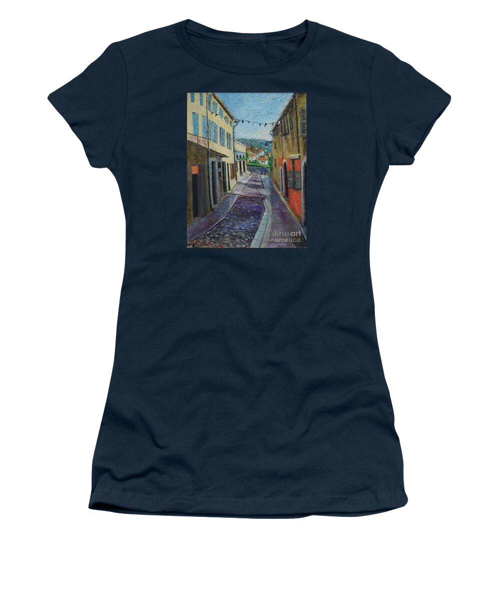 Raija Merila Women's T-Shirt featuring the painting Street View From Provence by Raija Merila