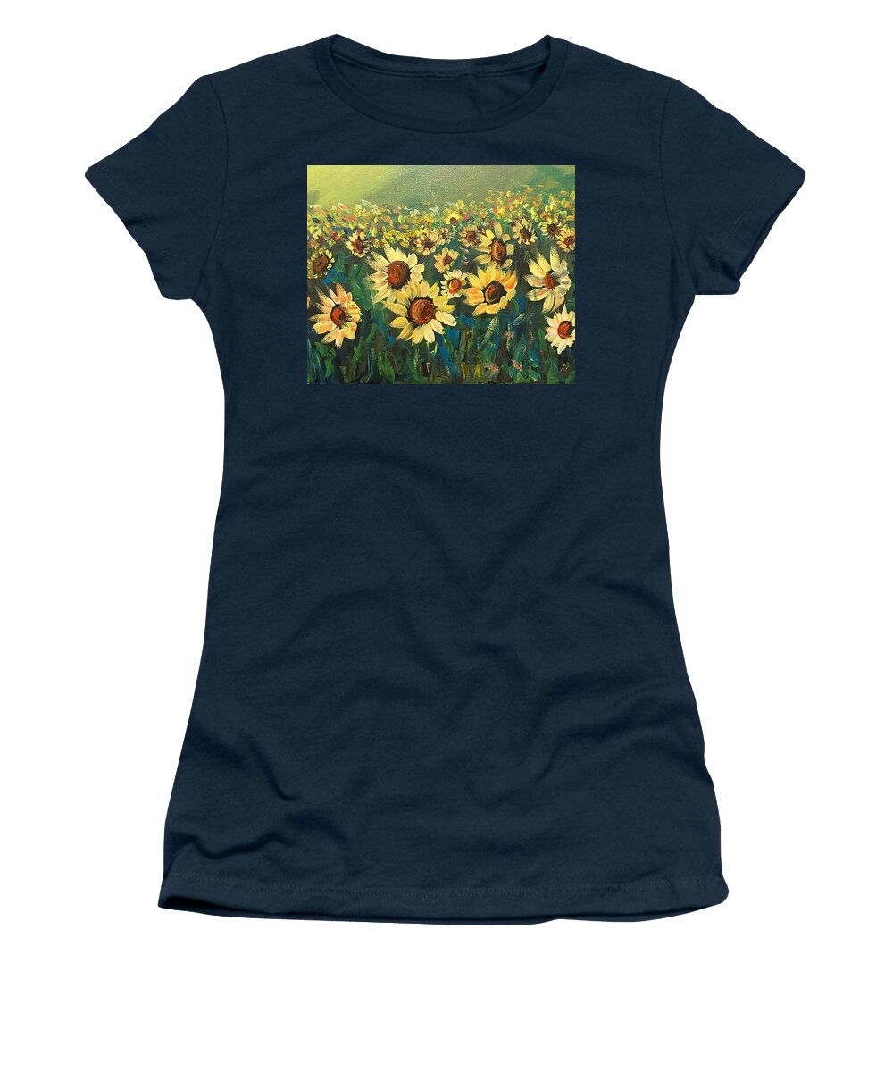 Sunflower Print Women's T-Shirt featuring the painting Sunflower Field by Dorothy Maier