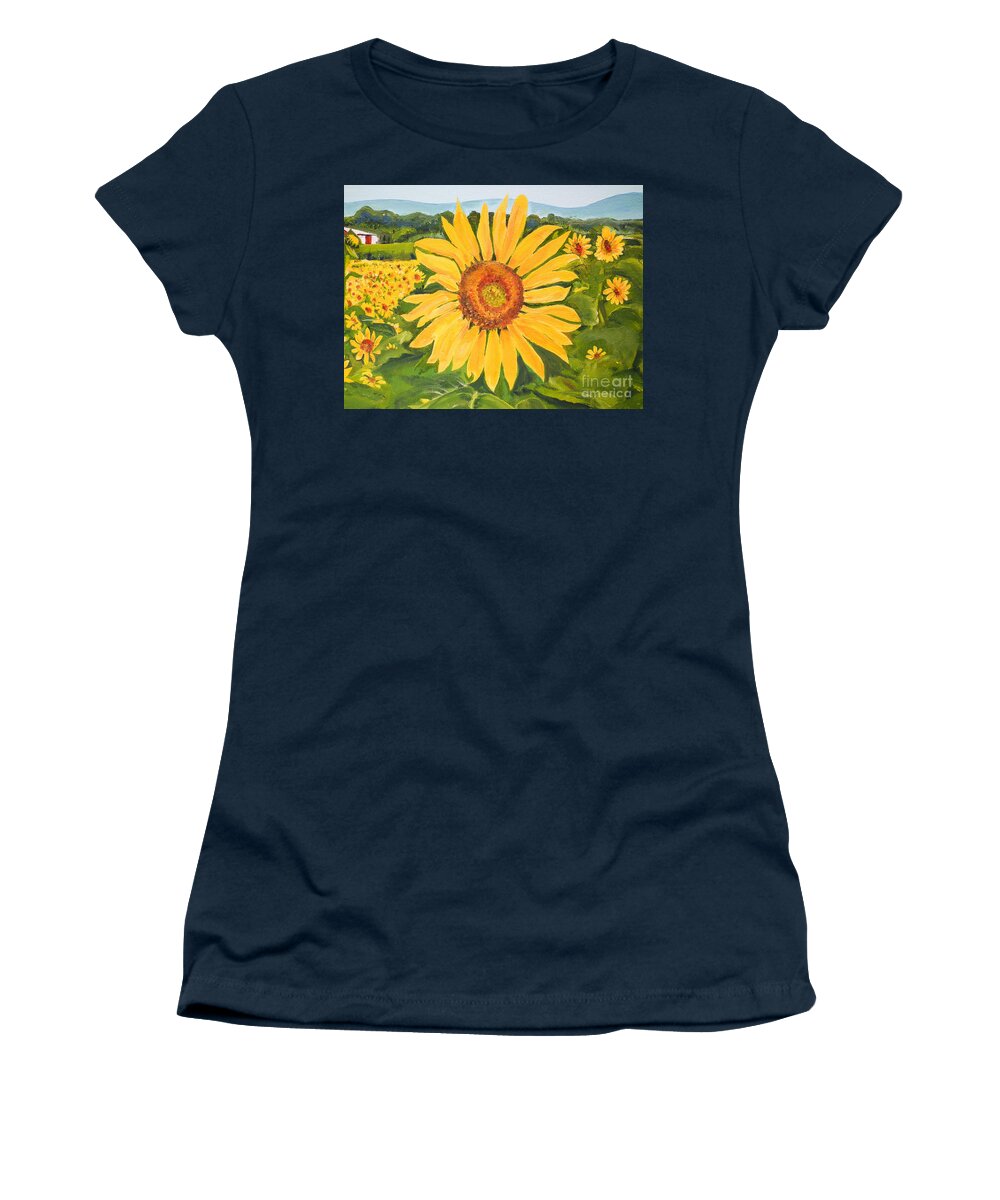 Sunflower Women's T-Shirt featuring the painting Sunflower - Burst of color by Jan Dappen