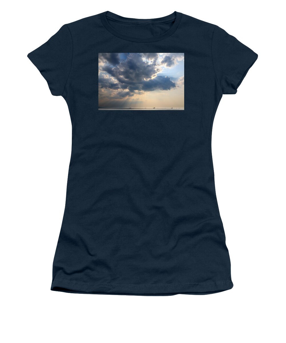 Trieste Women's T-Shirt featuring the photograph Sunrays scattered by clouds over Trieste Bay by Ian Middleton
