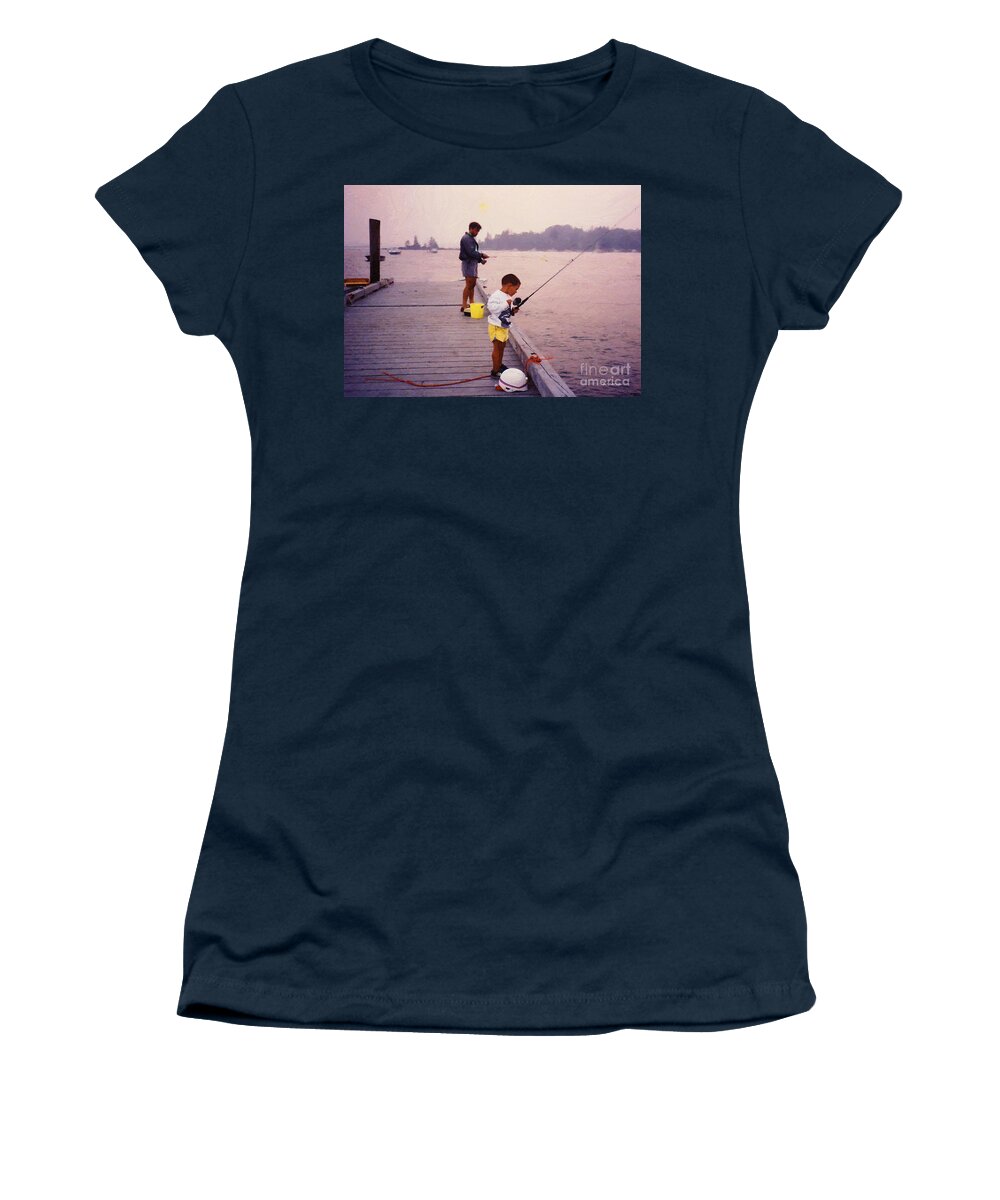 Fishing Women's T-Shirt featuring the painting Sunrise Fishing by RC DeWinter