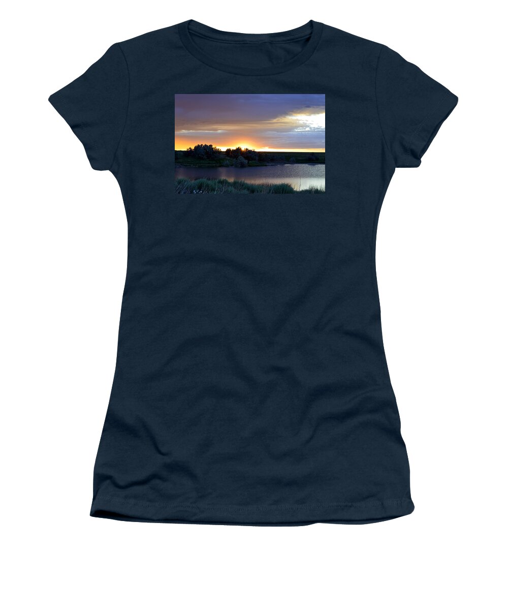 Sunrise Over Kinney Lake Women's T-Shirt featuring the photograph Sunrise Over Kinney Lake by Clarice Lakota