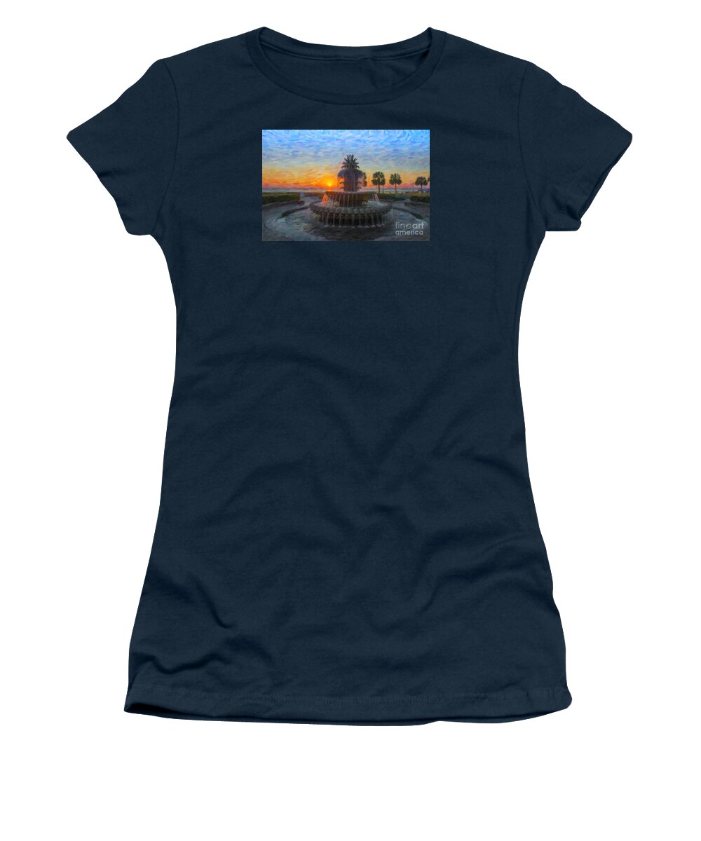 Pineapple Fountain Women's T-Shirt featuring the digital art Sunrise over the Pineapple by Dale Powell