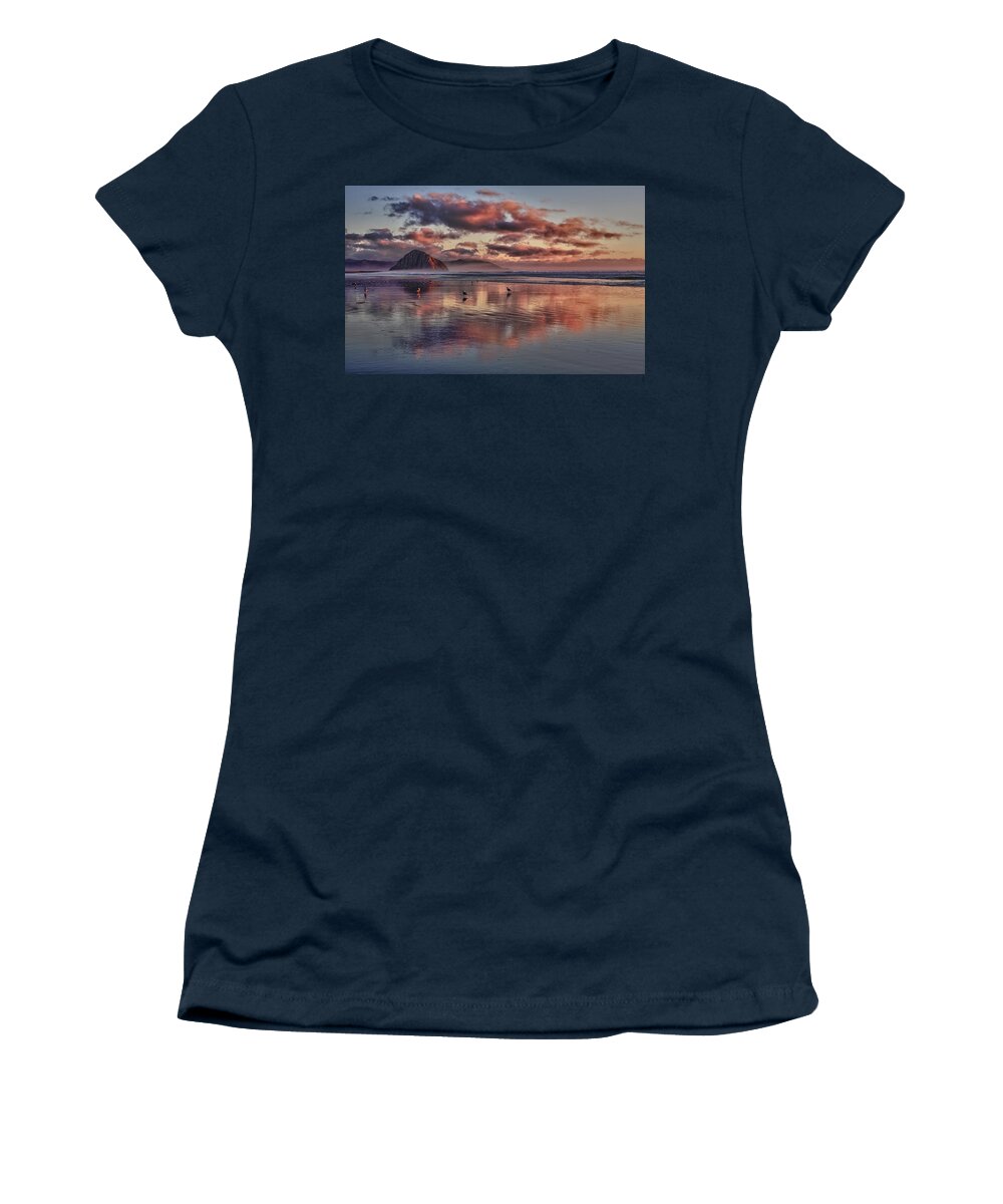 Morro Bay Women's T-Shirt featuring the photograph Sunset at Morro Strand by Beth Sargent