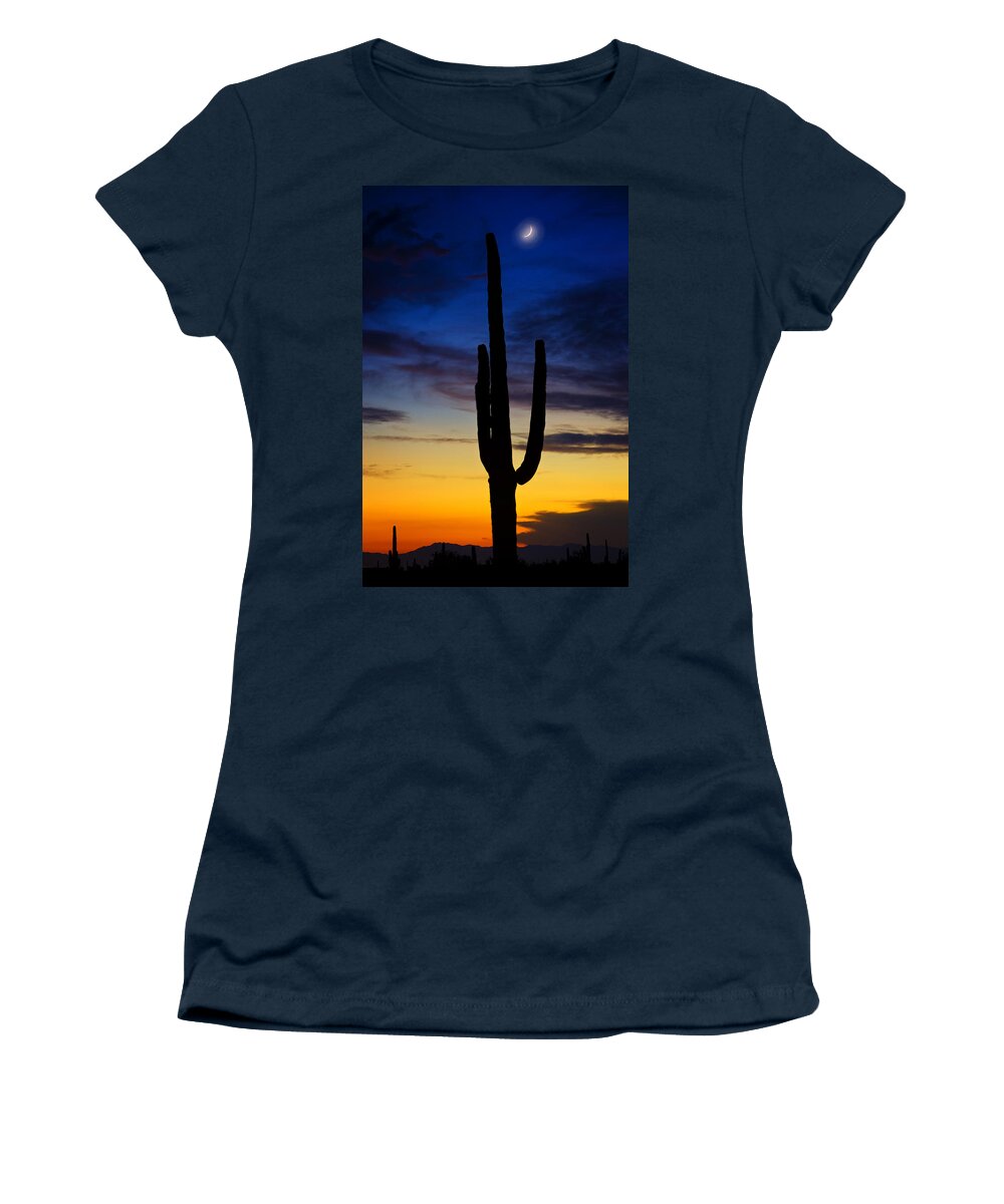 Saguaro Sunset Women's T-Shirt featuring the photograph Sunset By the Light of the Moon by Saija Lehtonen