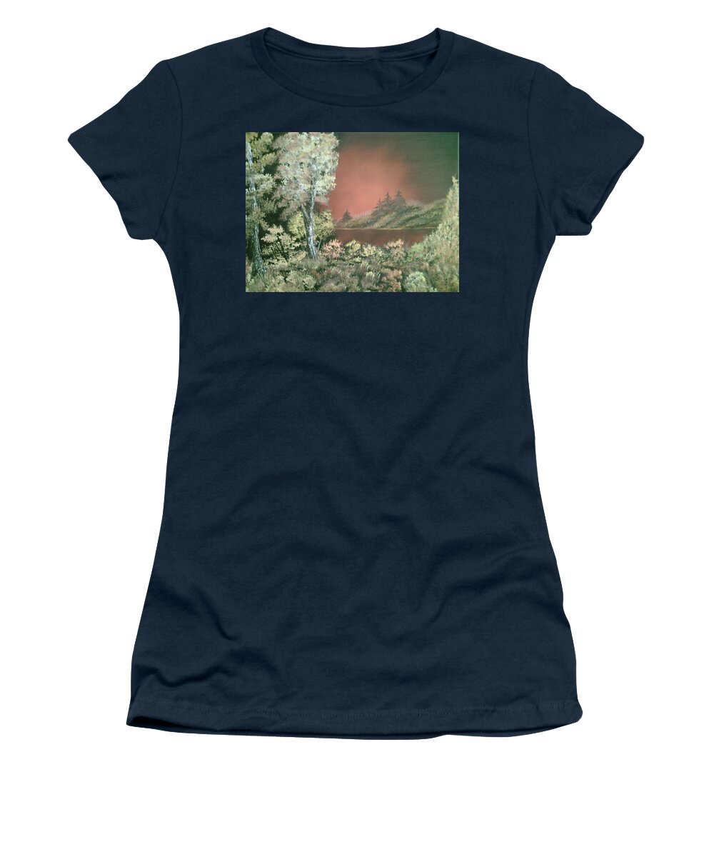 Landscape Women's T-Shirt featuring the painting Sunset Glow by Jim Saltis