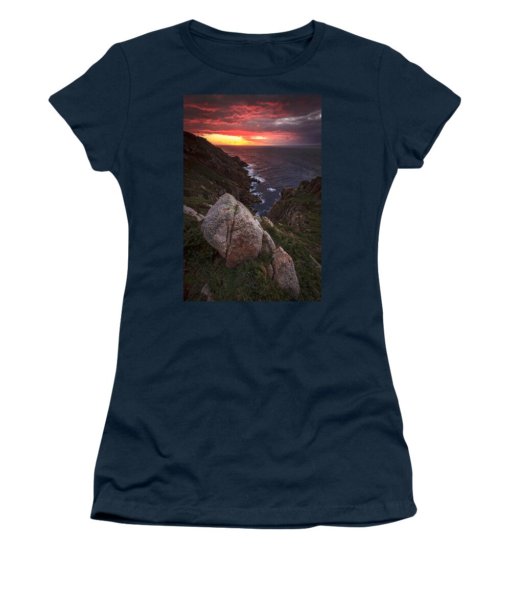 Cliffs Women's T-Shirt featuring the photograph Sunset on Cape Prior Galicia Spain by Pablo Avanzini