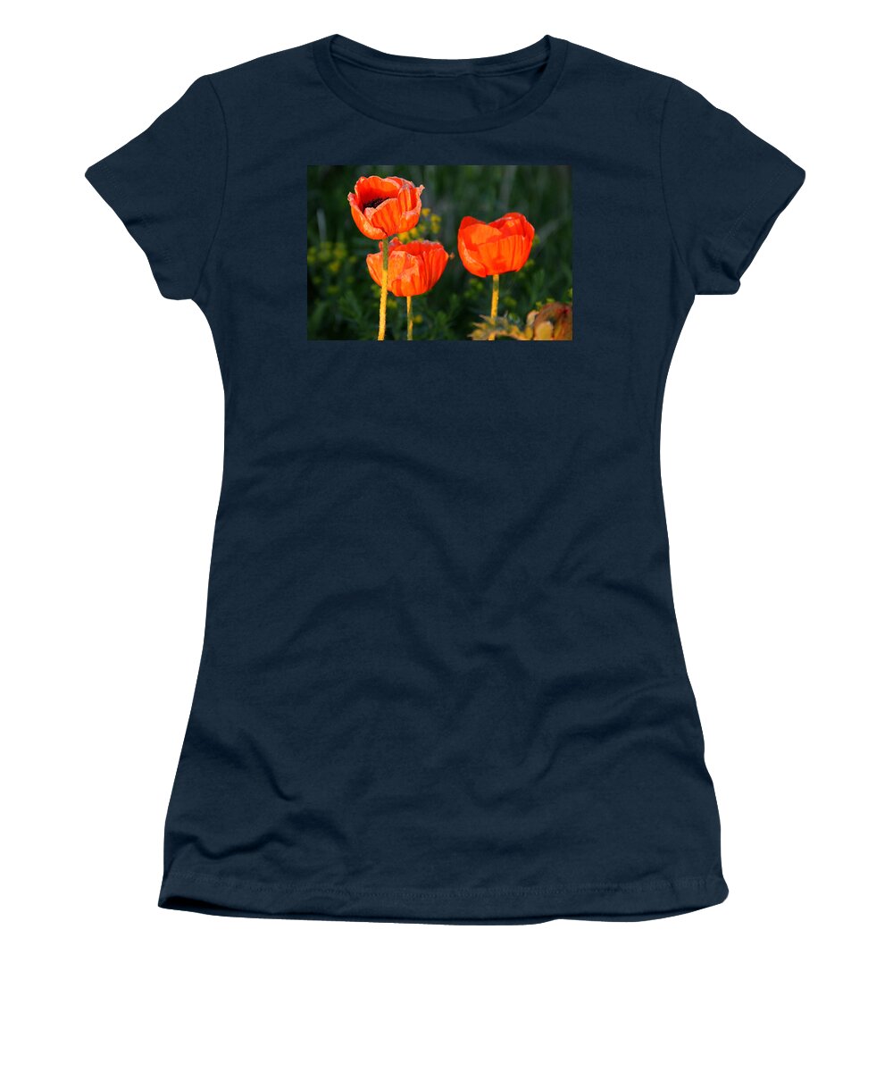 Red Poppy Women's T-Shirt featuring the photograph Sunset Poppies by Debbie Oppermann