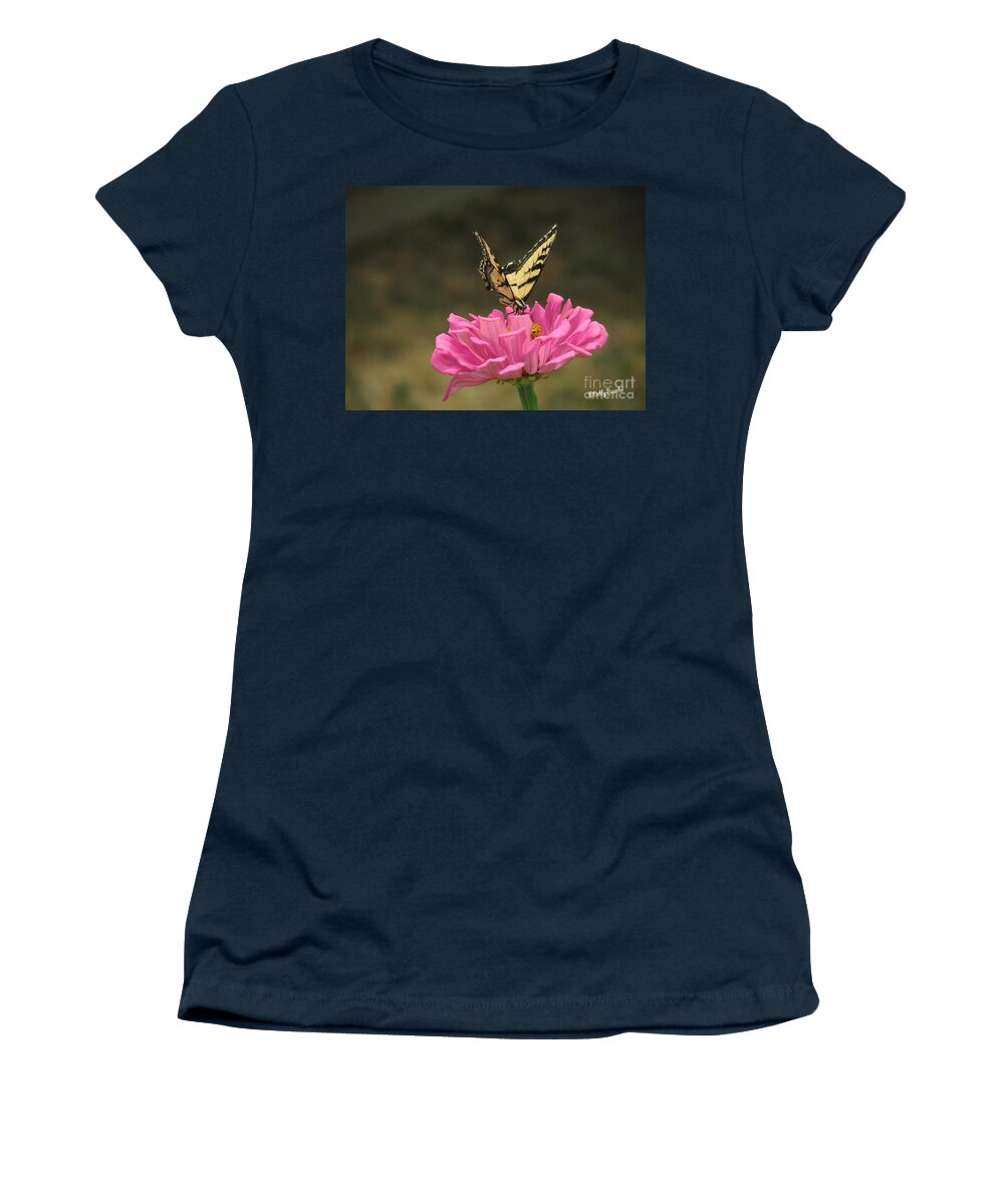 Insect Women's T-Shirt featuring the photograph Swallowtail on a Zinnia by Debby Pueschel