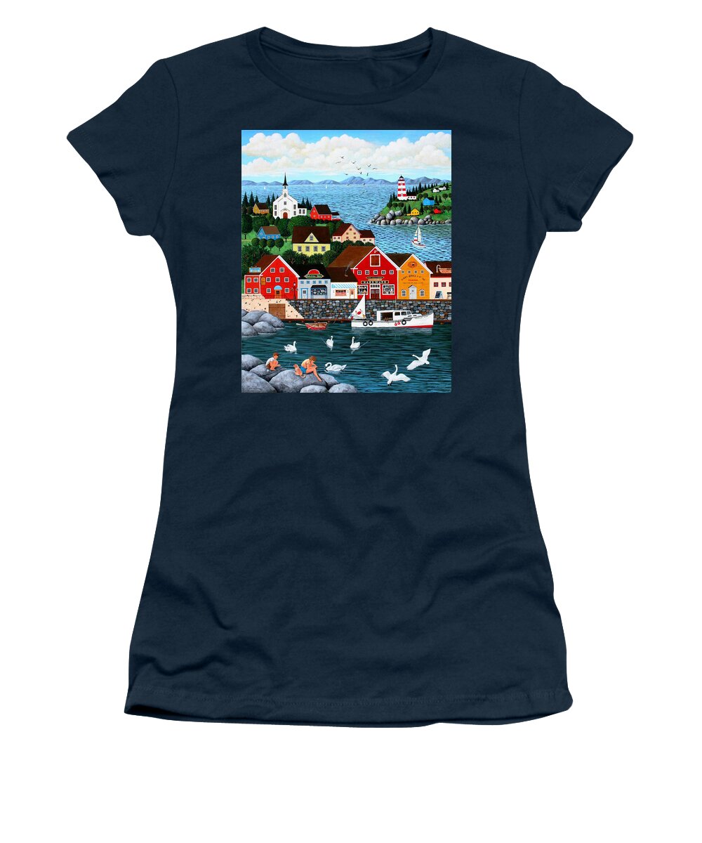 Seascape Women's T-Shirt featuring the painting Swan's Cove by Wilfrido Limvalencia