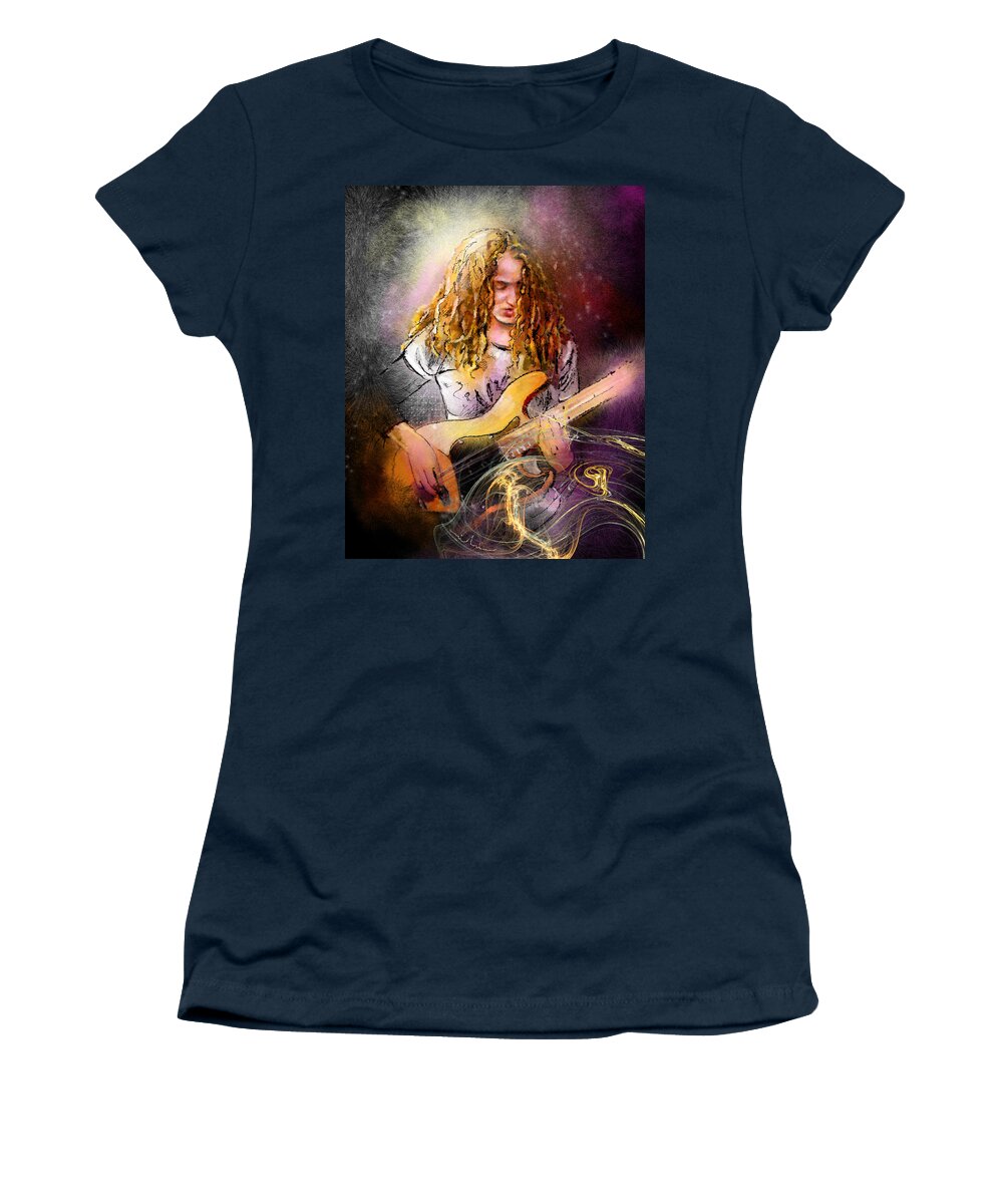 Music Women's T-Shirt featuring the painting Tal Wilkenfeld by Miki De Goodaboom