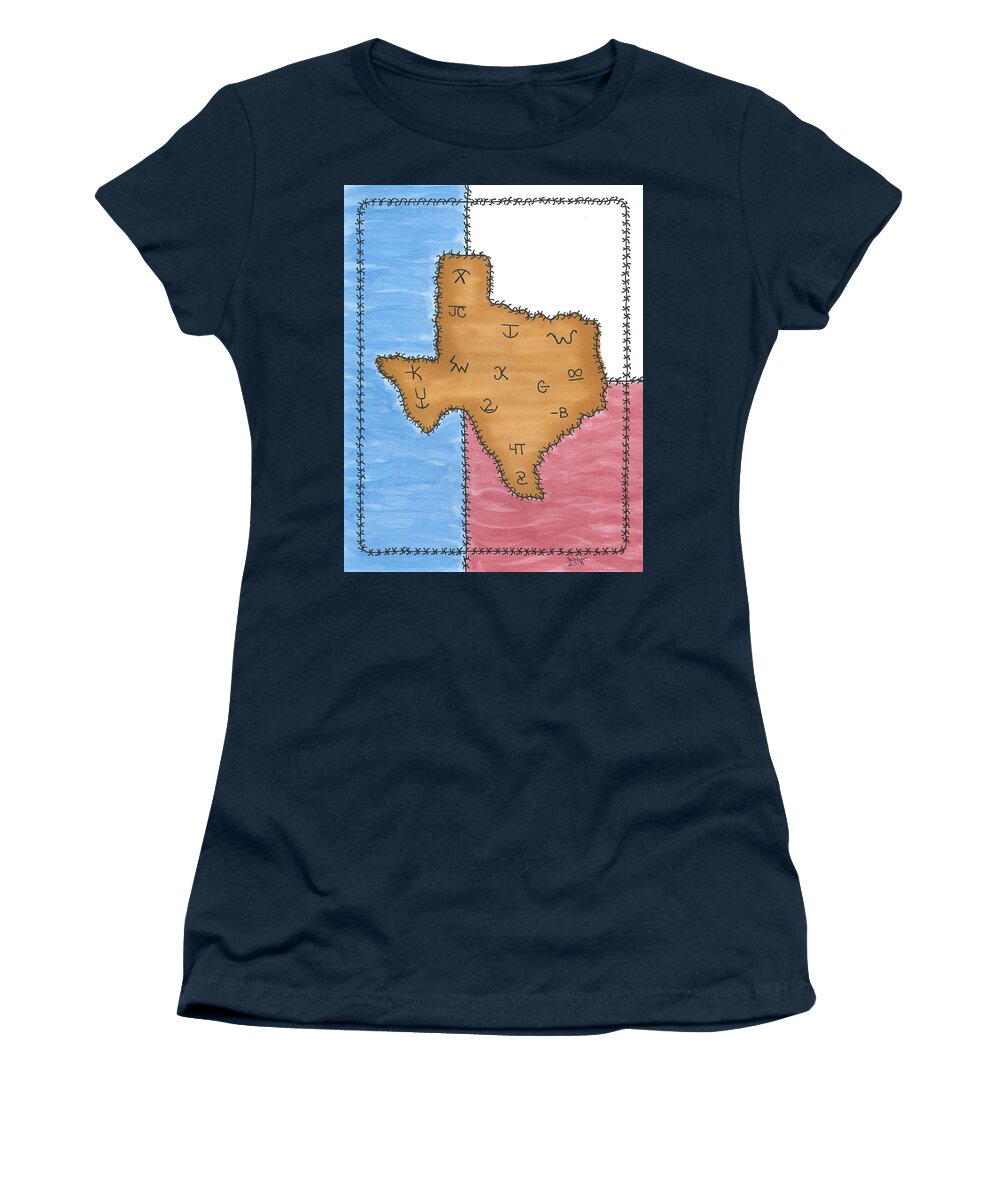 Texas Women's T-Shirt featuring the painting Texas Tried and True Red White and Blue by Susie WEBER