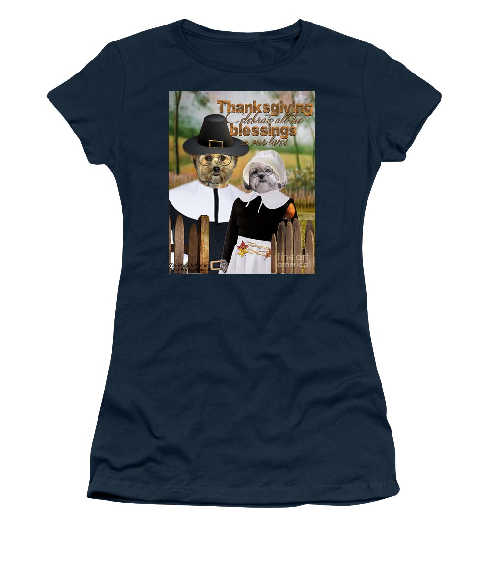  Canine Thanksgiving Women's T-Shirt featuring the digital art Thanksgiving From The Dogs-2 by Kathy Tarochione