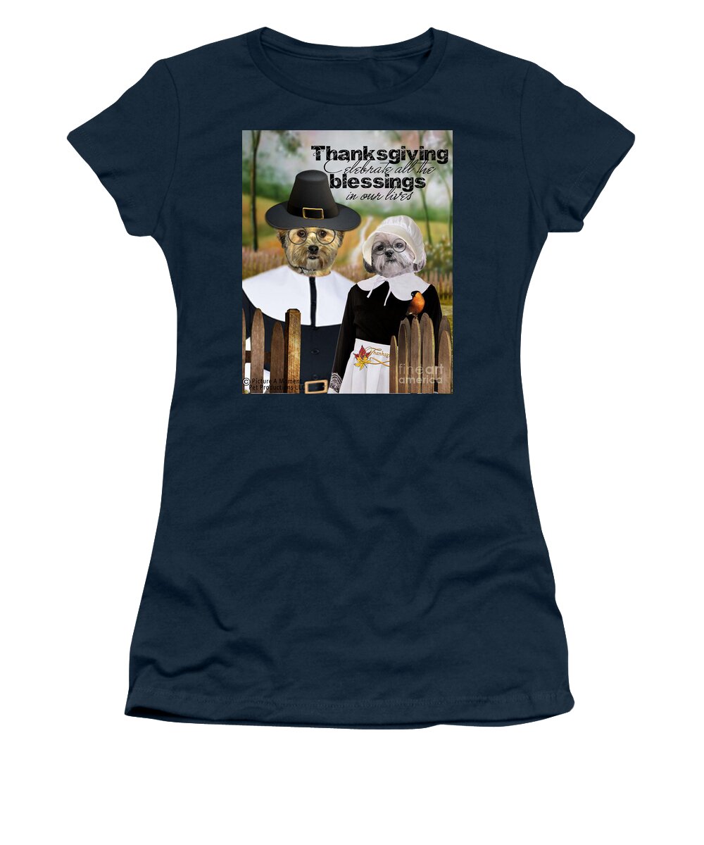 Canine Thanksgiving Women's T-Shirt featuring the digital art Thanksgiving From The Dogs by Kathy Tarochione