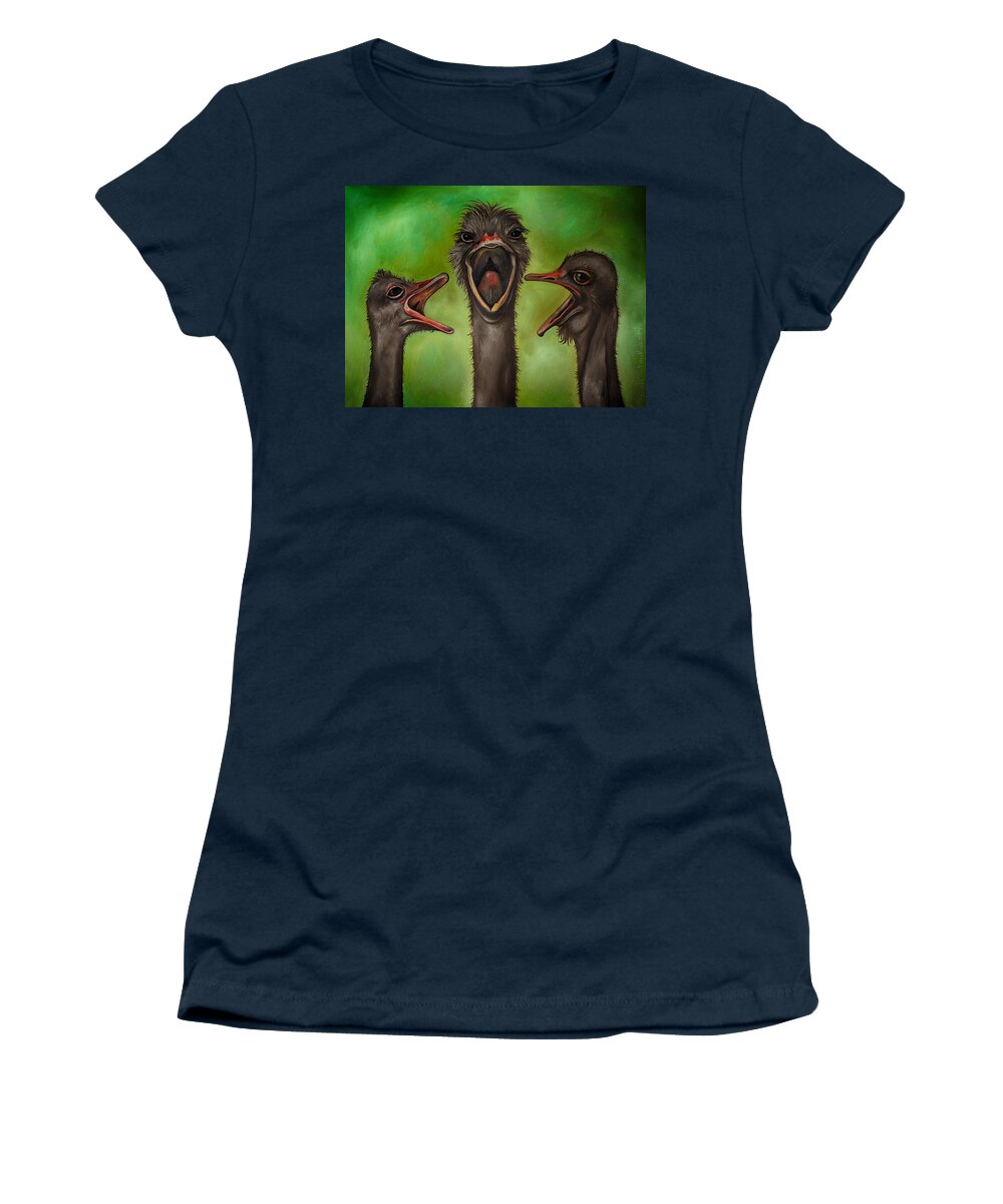 Ostrich Women's T-Shirt featuring the painting The 3 Tenors edit 2 by Leah Saulnier The Painting Maniac
