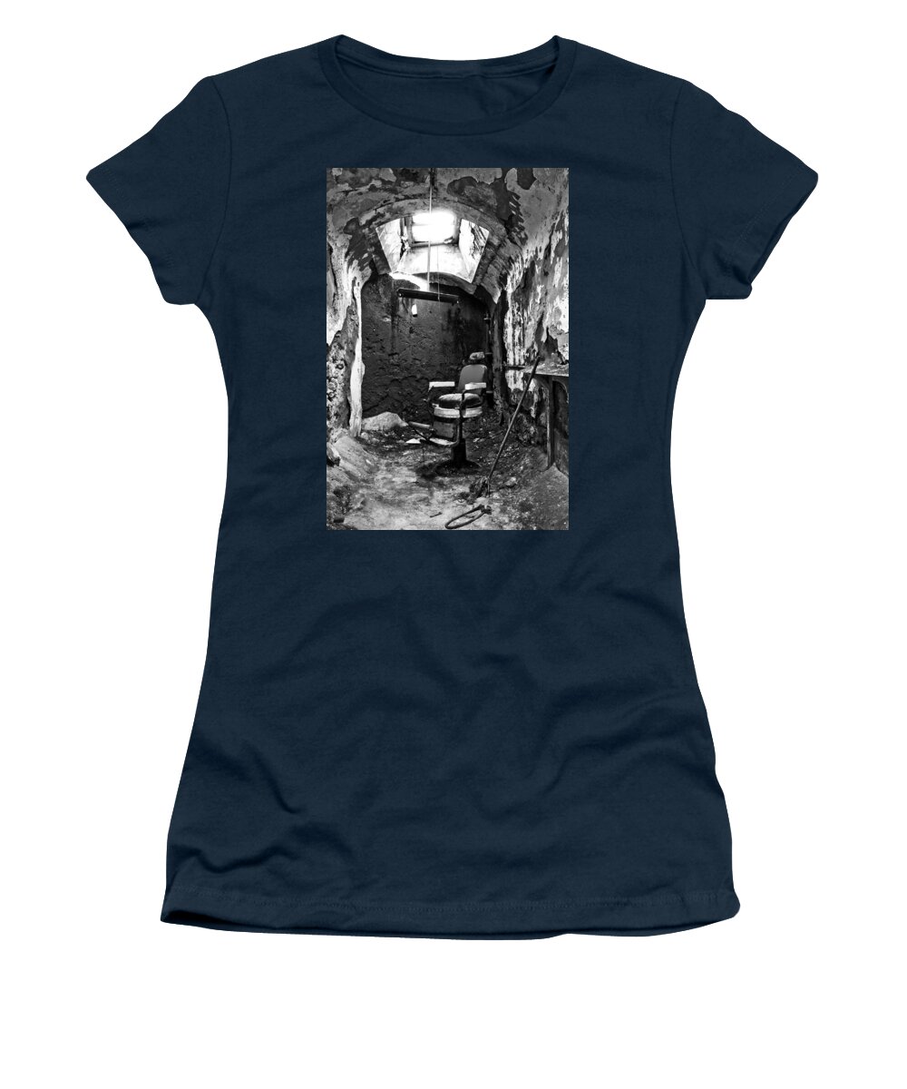 Eastern State Penitentiary Women's T-Shirt featuring the photograph The Barber Chair - BW by Paul W Faust - Impressions of Light