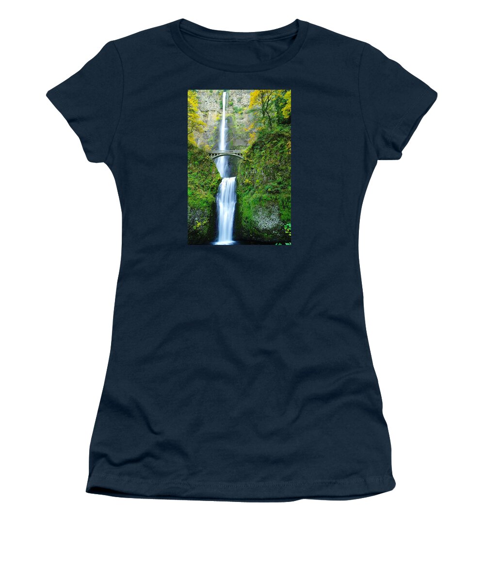 Waterfalls Women's T-Shirt featuring the photograph The Beauty Of Multnomah Falls by Jeff Swan