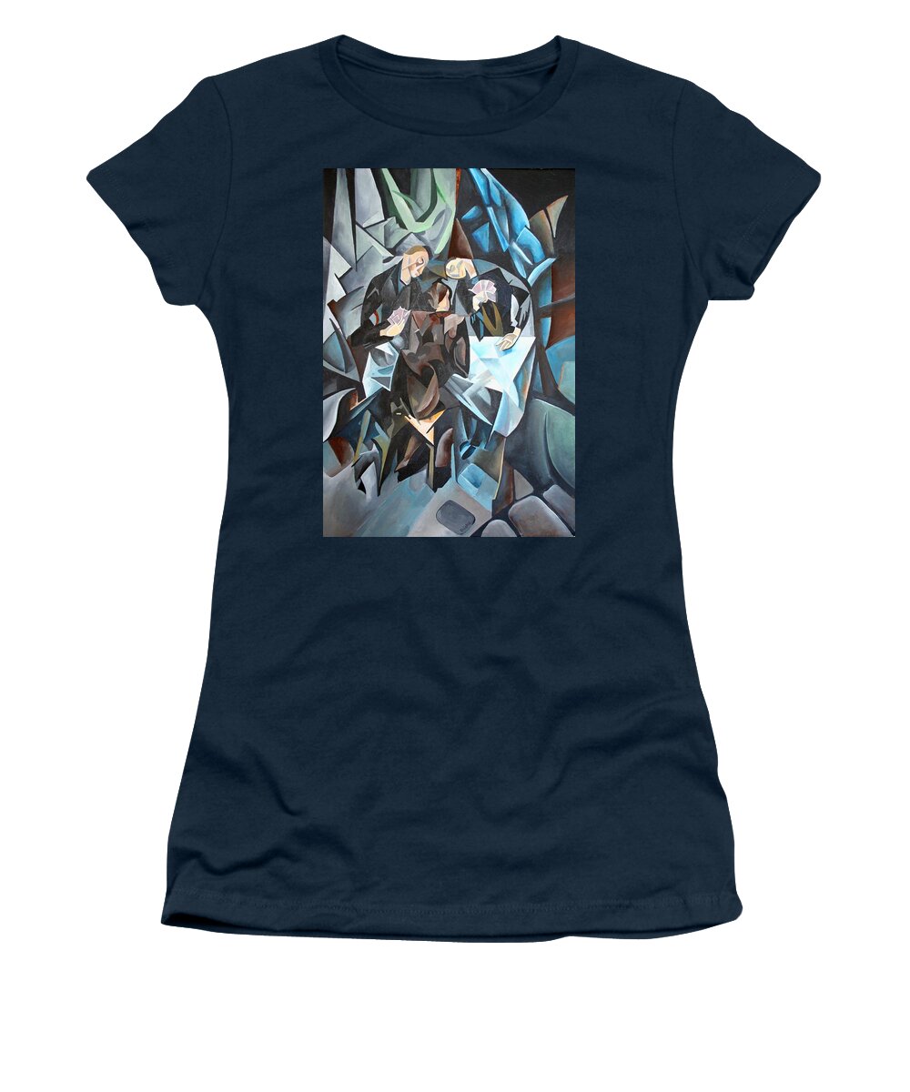 Cubism Women's T-Shirt featuring the painting The Card Players by Taiche Acrylic Art