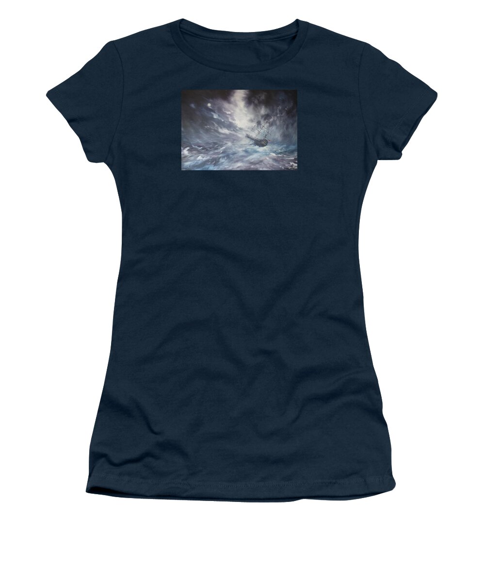 Endeavour Women's T-Shirt featuring the painting The Endeavour on Stormy Seas by Jean Walker