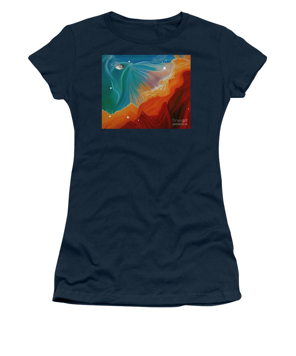 Starship Women's T-Shirt featuring the painting The Final Frontier by Barbara McMahon