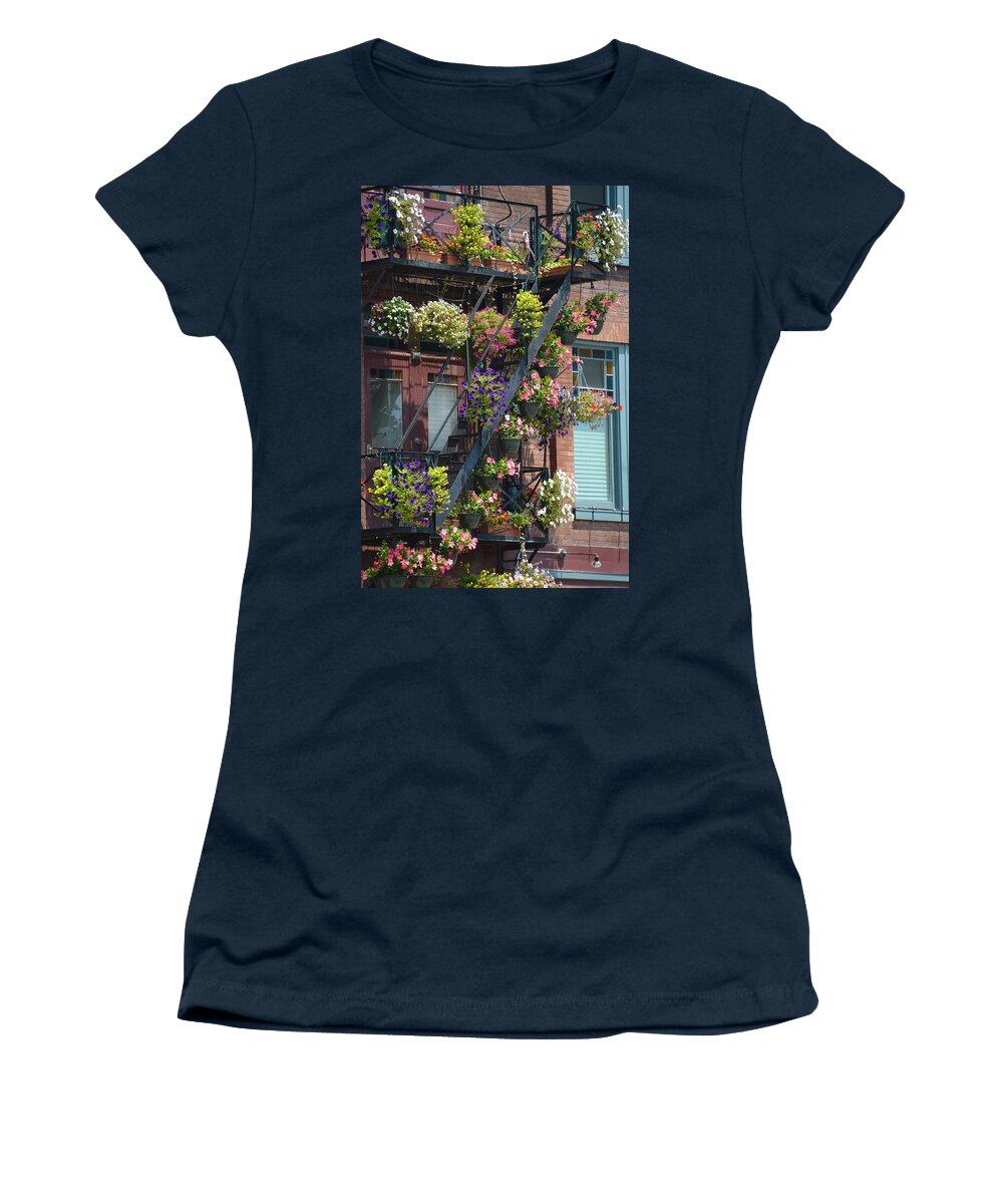 Buildings Women's T-Shirt featuring the photograph The Fire Escape by John Schneider
