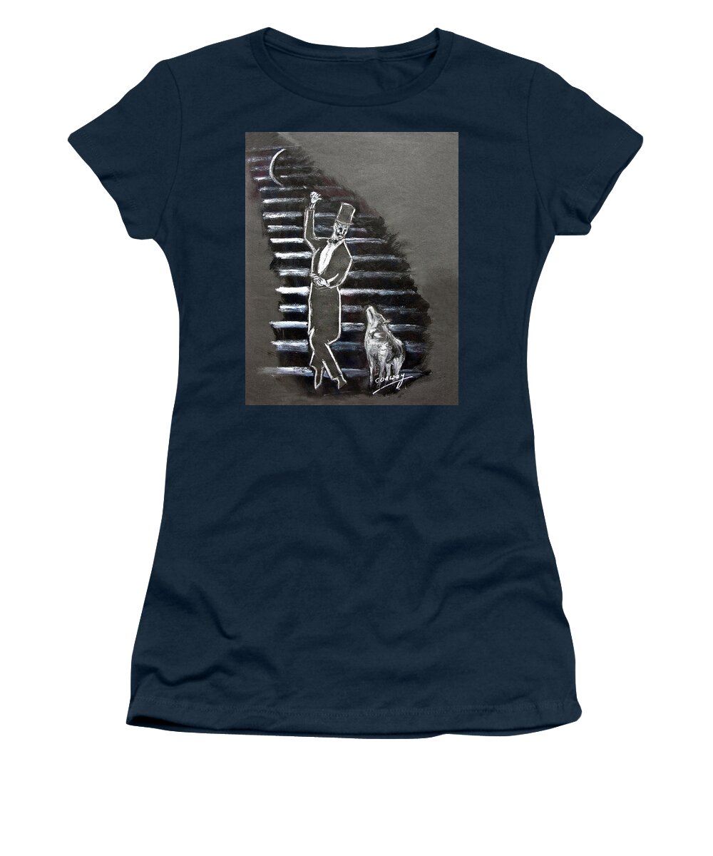 Moonlight Women's T-Shirt featuring the painting The gentleman and the wolf by Tom Conway