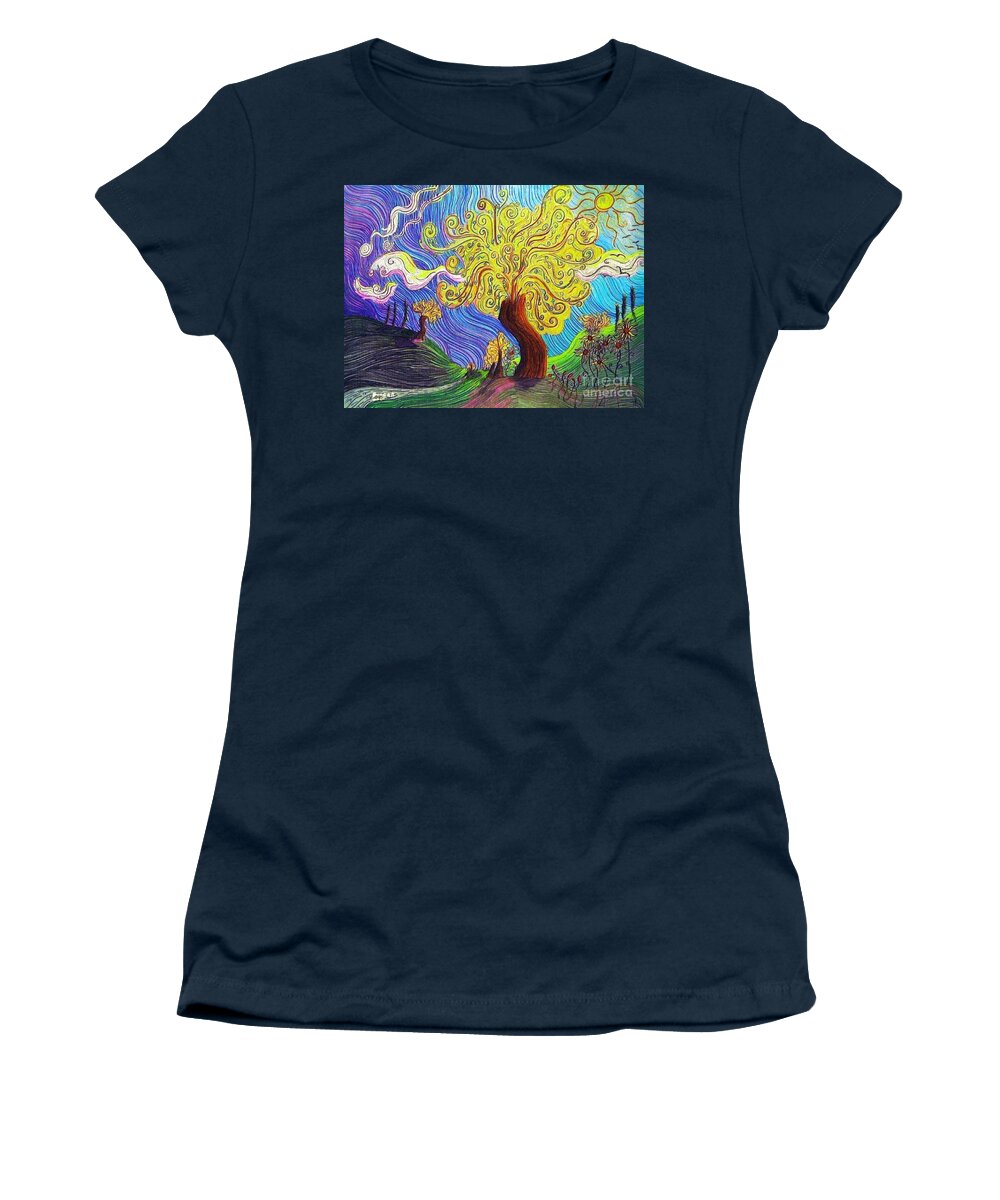 Glorious Sunset Photographs Women's T-Shirt featuring the painting The Glory Tree by Stefan Duncan