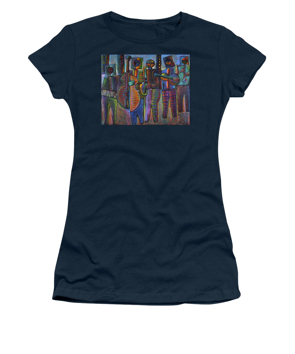 Mixed Media Women's T-Shirt featuring the painting The Gods Of Music Come To New York by Gerry High
