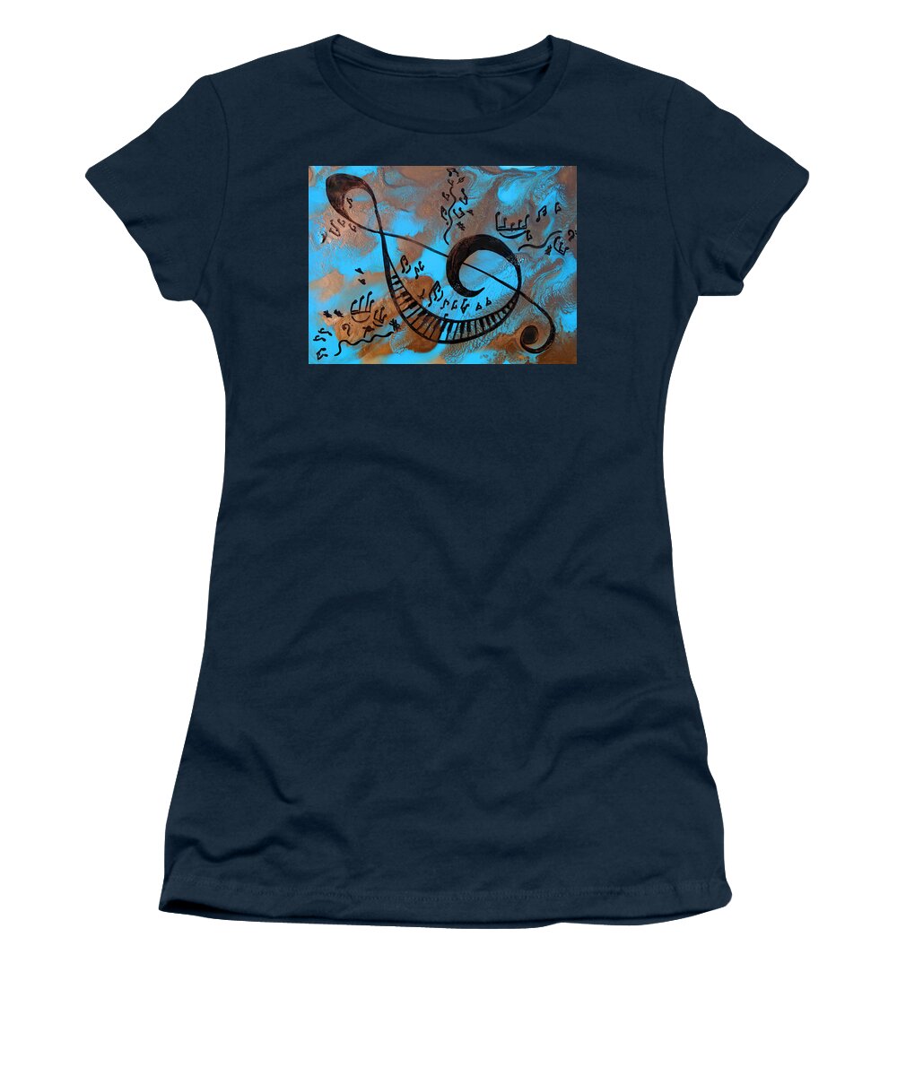 Musical Notes Painting Women's T-Shirt featuring the painting The Happy Sol Key by Julia Apostolova