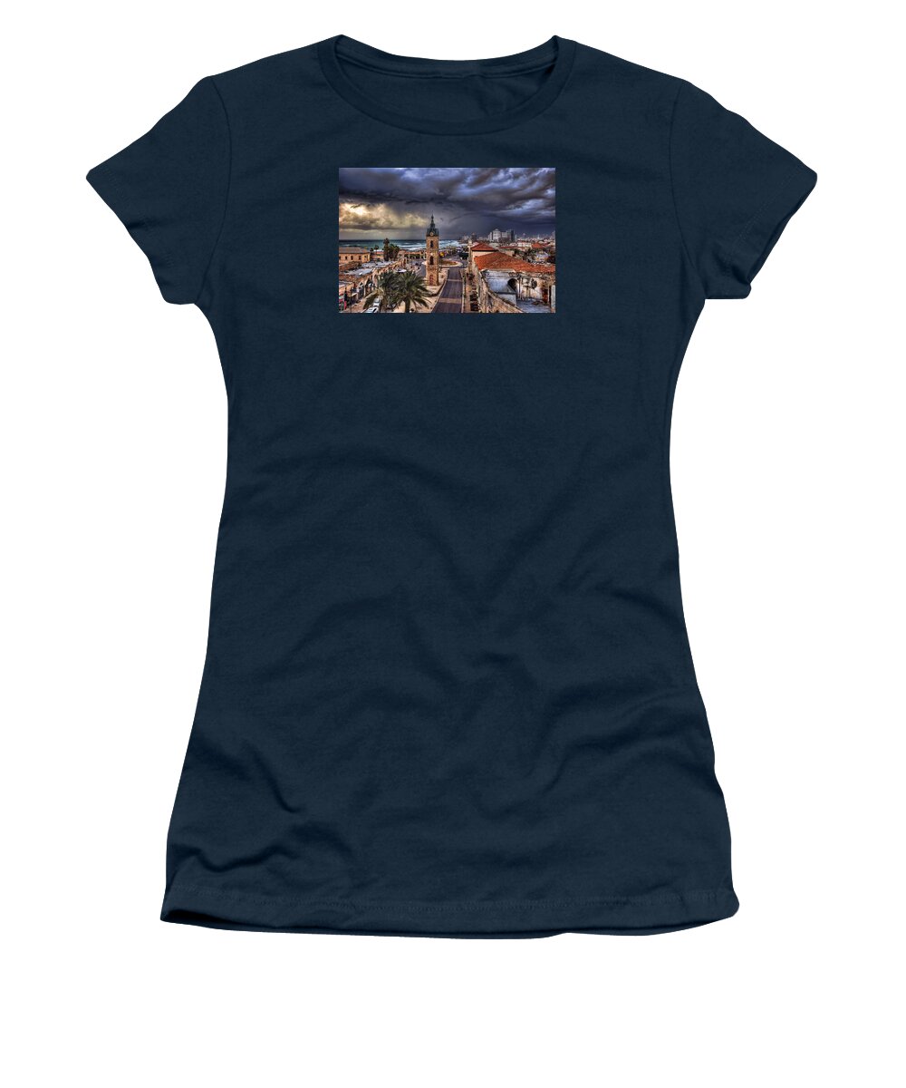 Clock Tower Women's T-Shirt featuring the photograph the Jaffa old clock tower by Ronsho